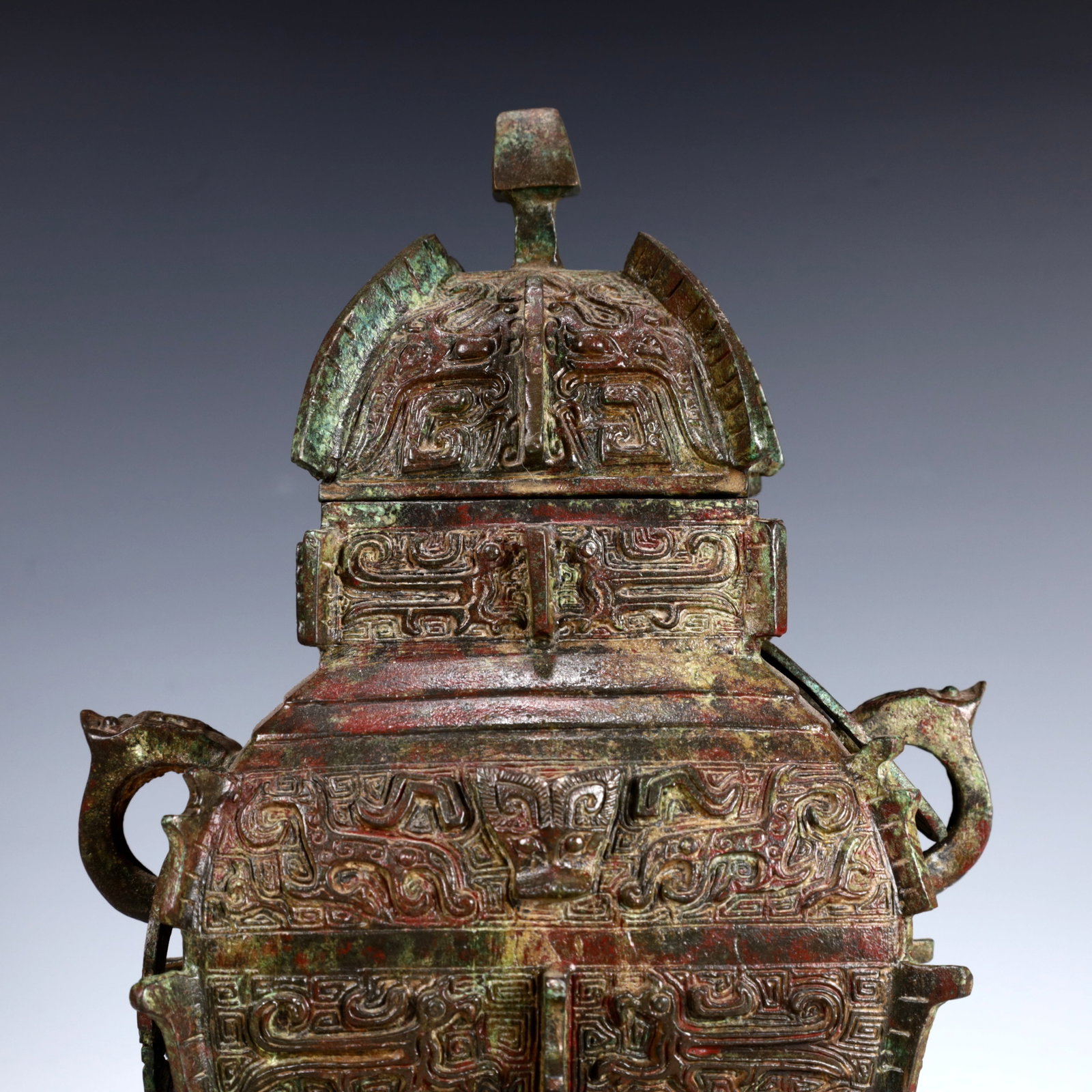 A Rare Bronze Beast-Face Pattern Double-Ears Bottle - 2