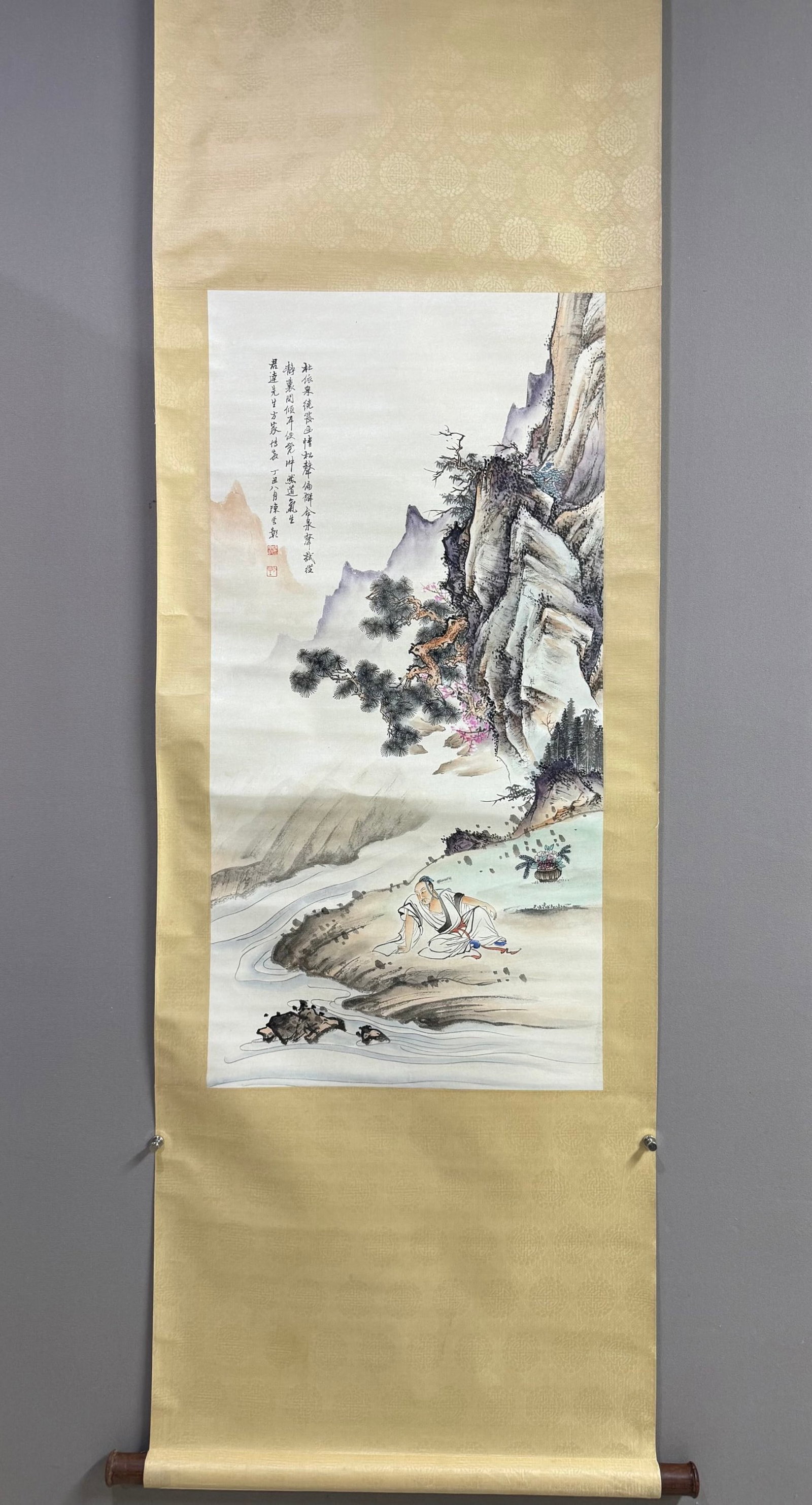 A Chinese Vertical Scroll Ink Painting of Landscape and Figure on Paper,Chen Shaomei (1 of 7)