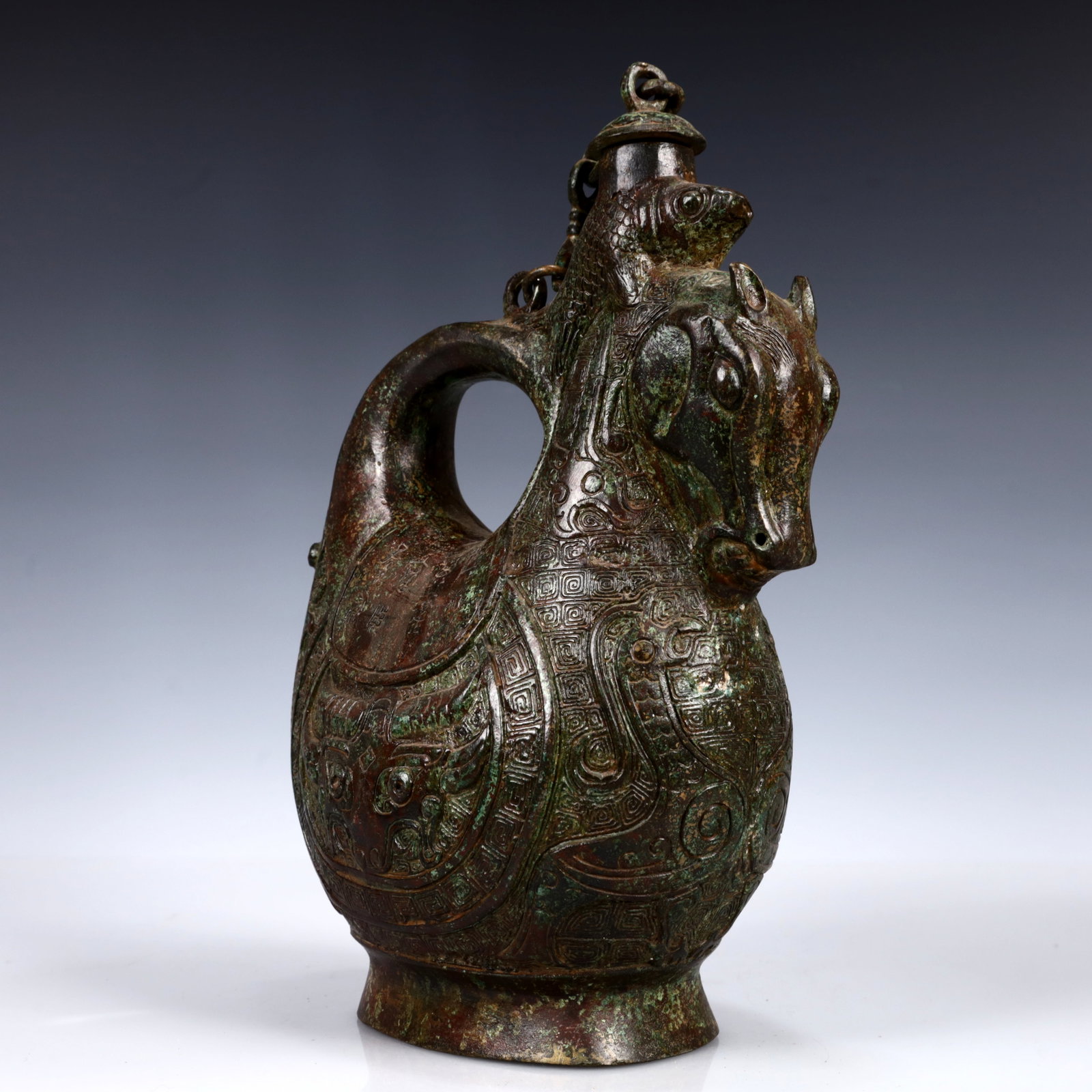A Rare Bronze Beast-Face Pattern Ewer - 10