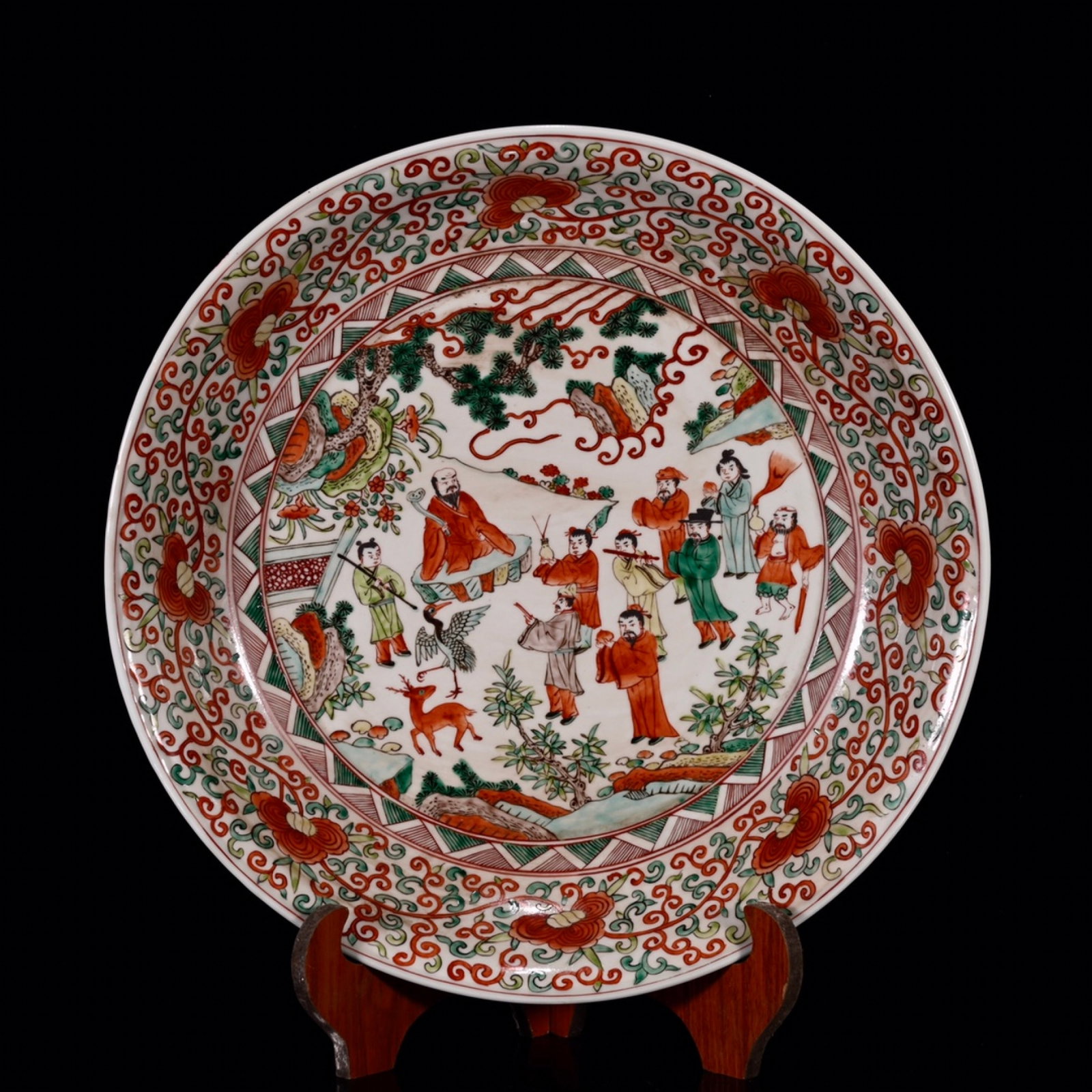 A Rare Wucai Character and Story Pattern Plate: A Rare Wucai Character and Story Pattern Plate,Qing Dynasty,China,Size:2.8inx15in 五彩人物故事纹盘子,中国清代