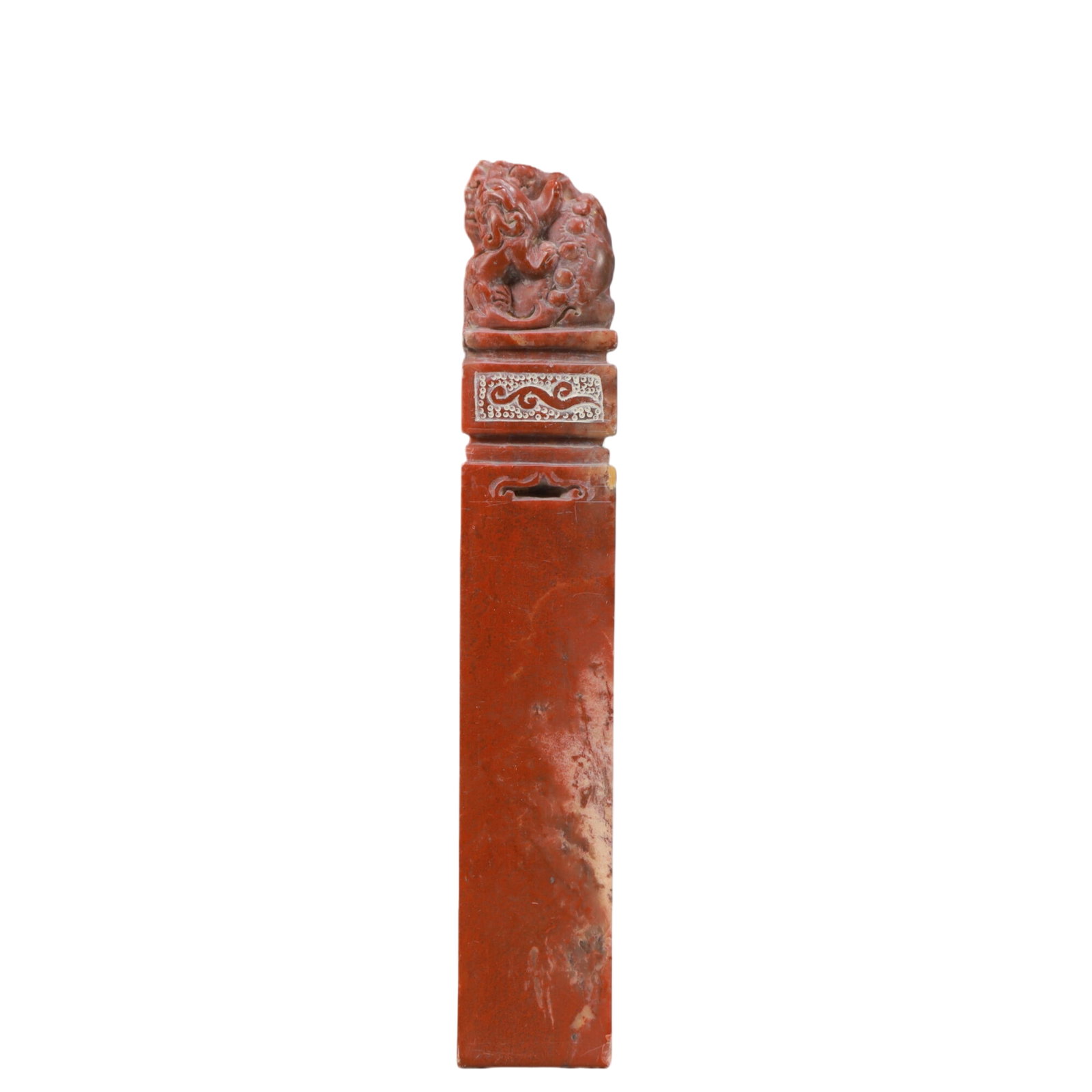 An Exquisite Shoushan Stone Auspicious Beast Seal: An Exquisite Shoushan Stone Auspicious Beast Seal,Qing Dynasty,China,Size:0.9inx0.9inx5.3in,Weight:150g 寿山石瑞兽印章,中国清代