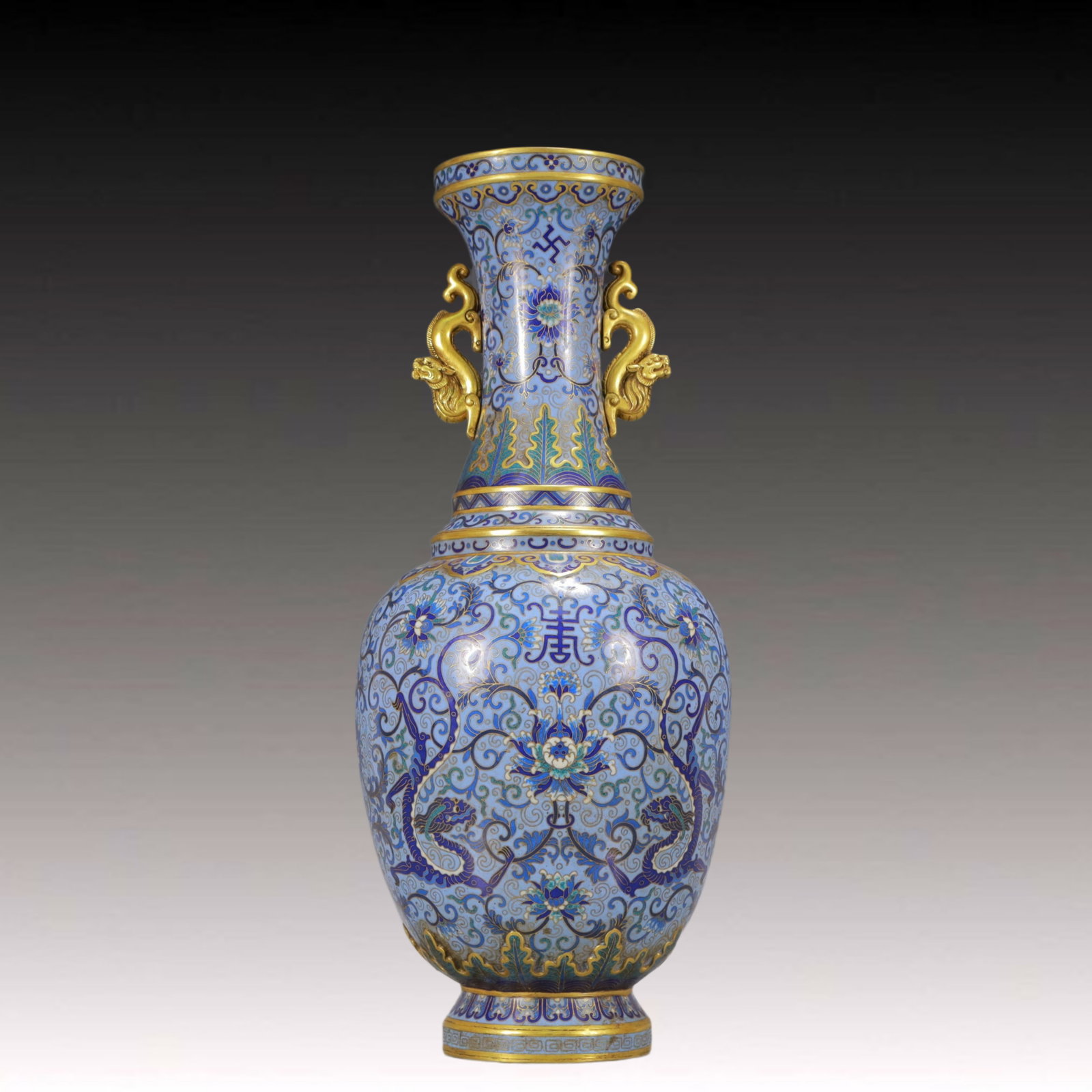 A Huge Cloisonne Lotus and Dragon Pattern Double-Ears Vase (1 of 10)