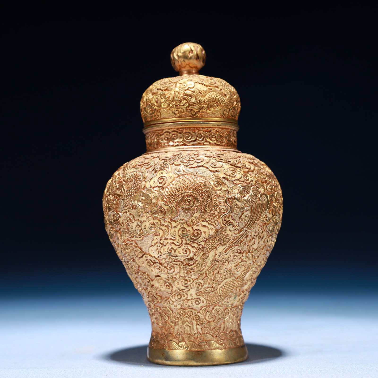 An Exquisite Gilt Bronze Dragon Pattern Jar with Cover (1 of 7)
