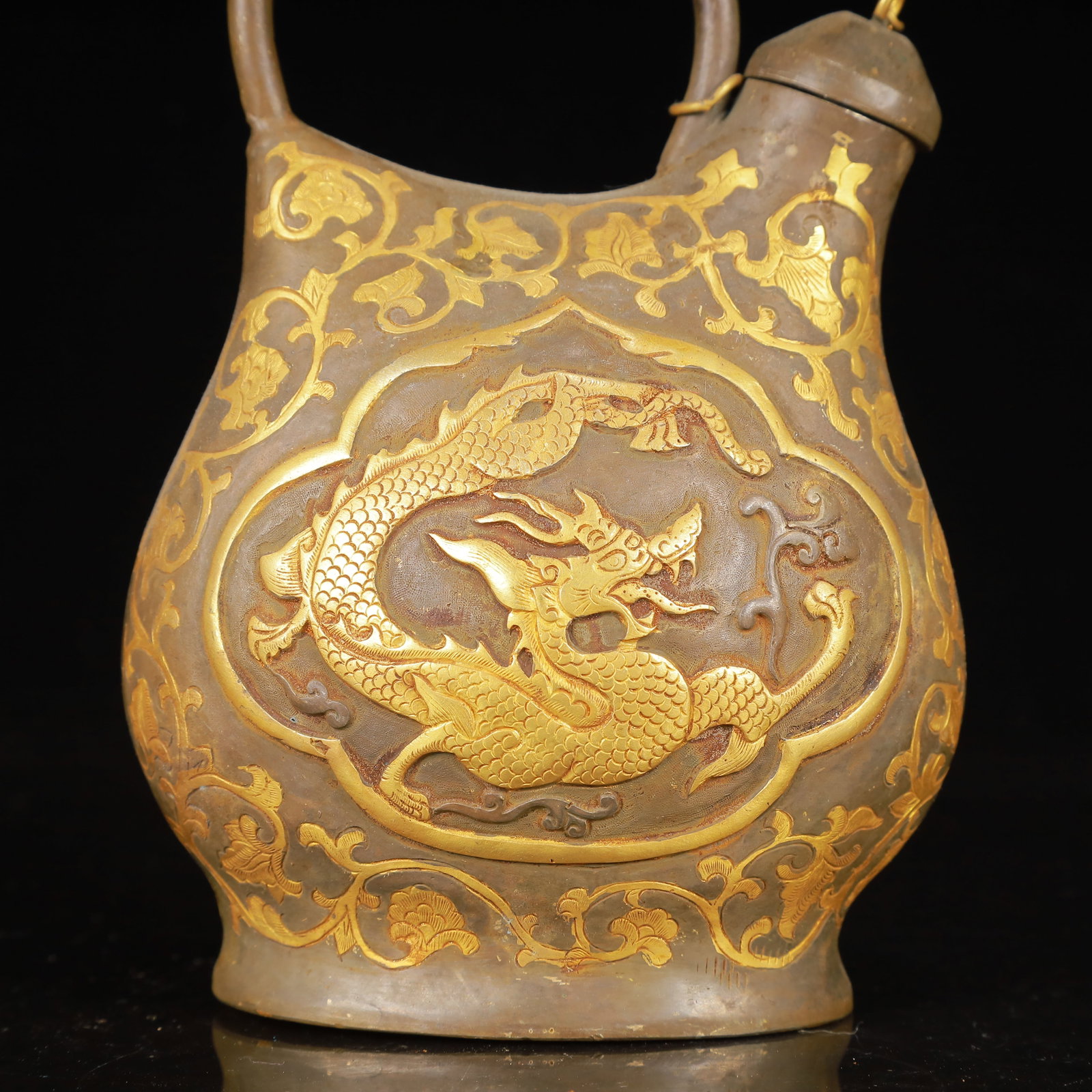 An Exquisite Gilt Silver Dragon Pattern Ewer - 3