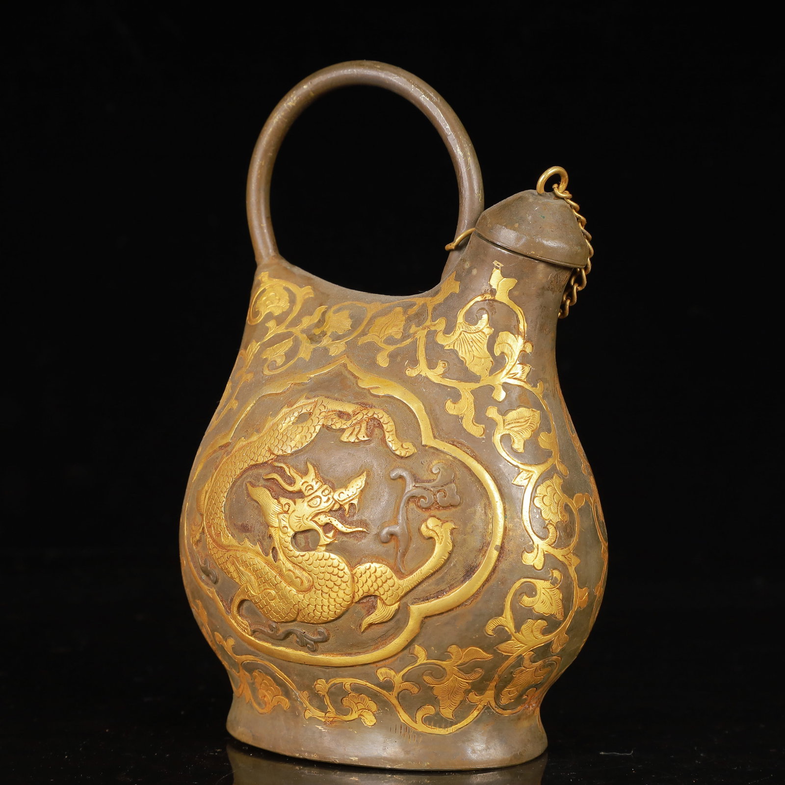 An Exquisite Gilt Silver Dragon Pattern Ewer - 4