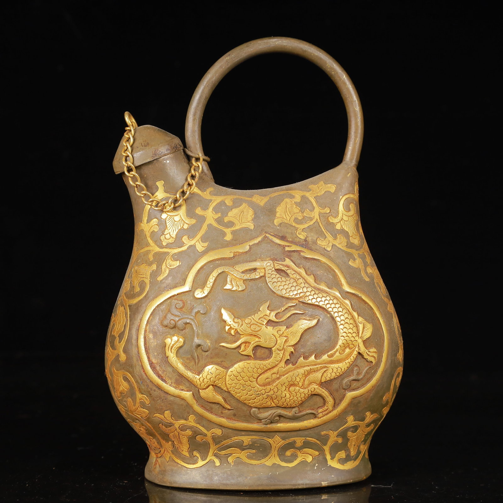 An Exquisite Gilt Silver Dragon Pattern Ewer - 7