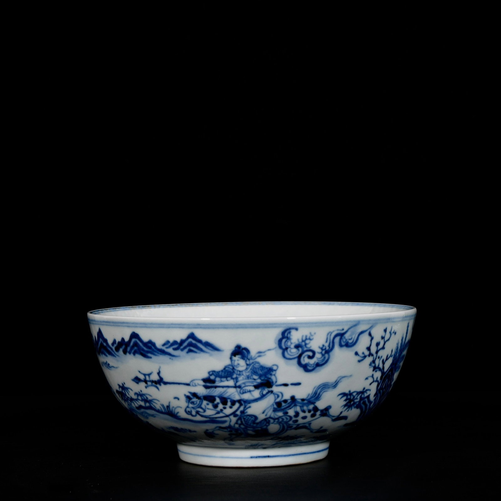 An Exquisite Blue and White Character and Story Pattern Bowl: An Exquisite Blue and White Character and Story Pattern Bowl,Ming Dynasty,China,Xuande Six-character Mark,Size:3.9inx8.7in