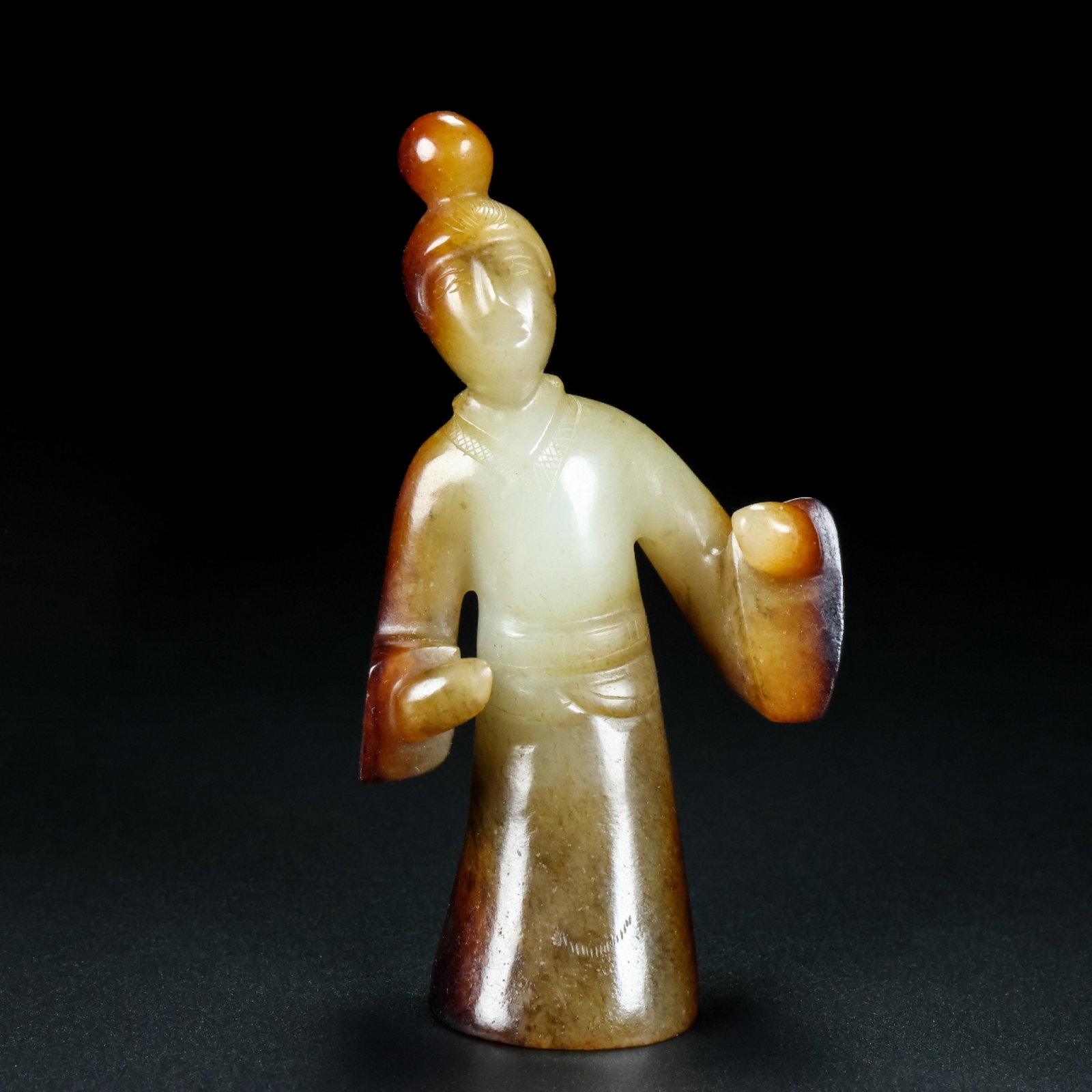 An Exquisite White Jade Figure Ornament,With Inscription: An Exquisite White Jade Figure Ornament,With Inscription,Qing Dynasty,China,Size:2.4inx1.2inx3.9in,Weight:117g