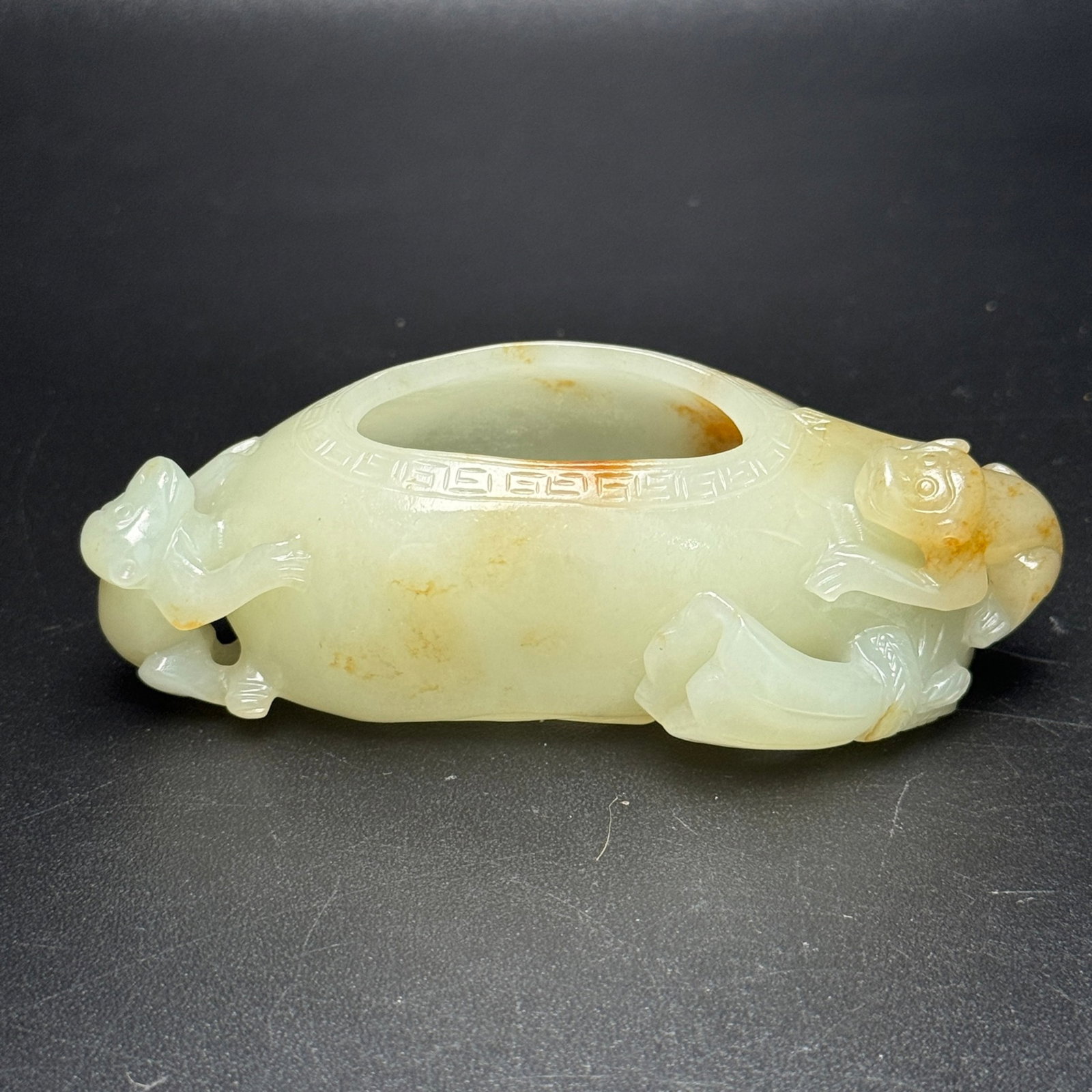 An Exquisite White Jade Monkey Pattern Brush Washer - 2