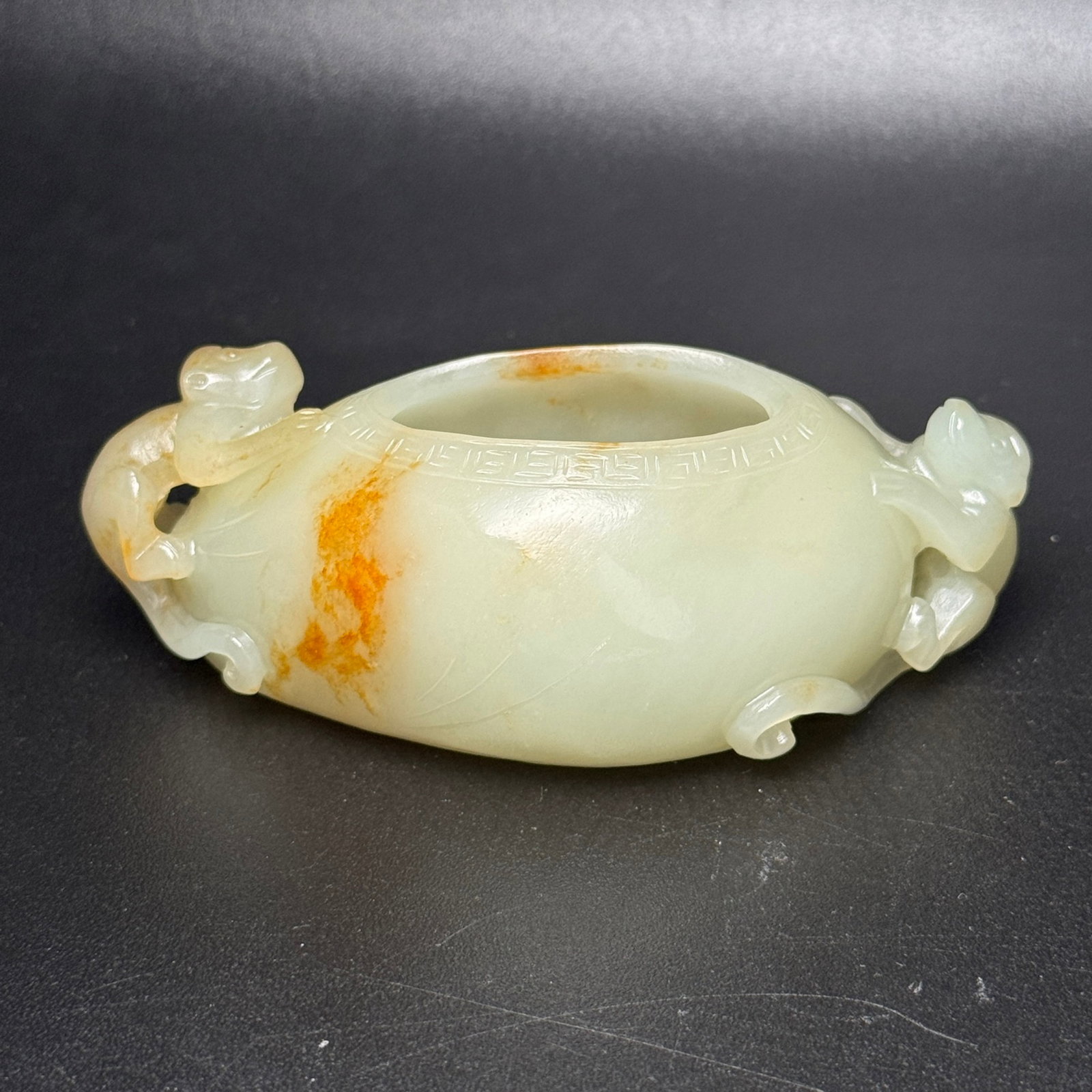 An Exquisite White Jade Monkey Pattern Brush Washer - 3