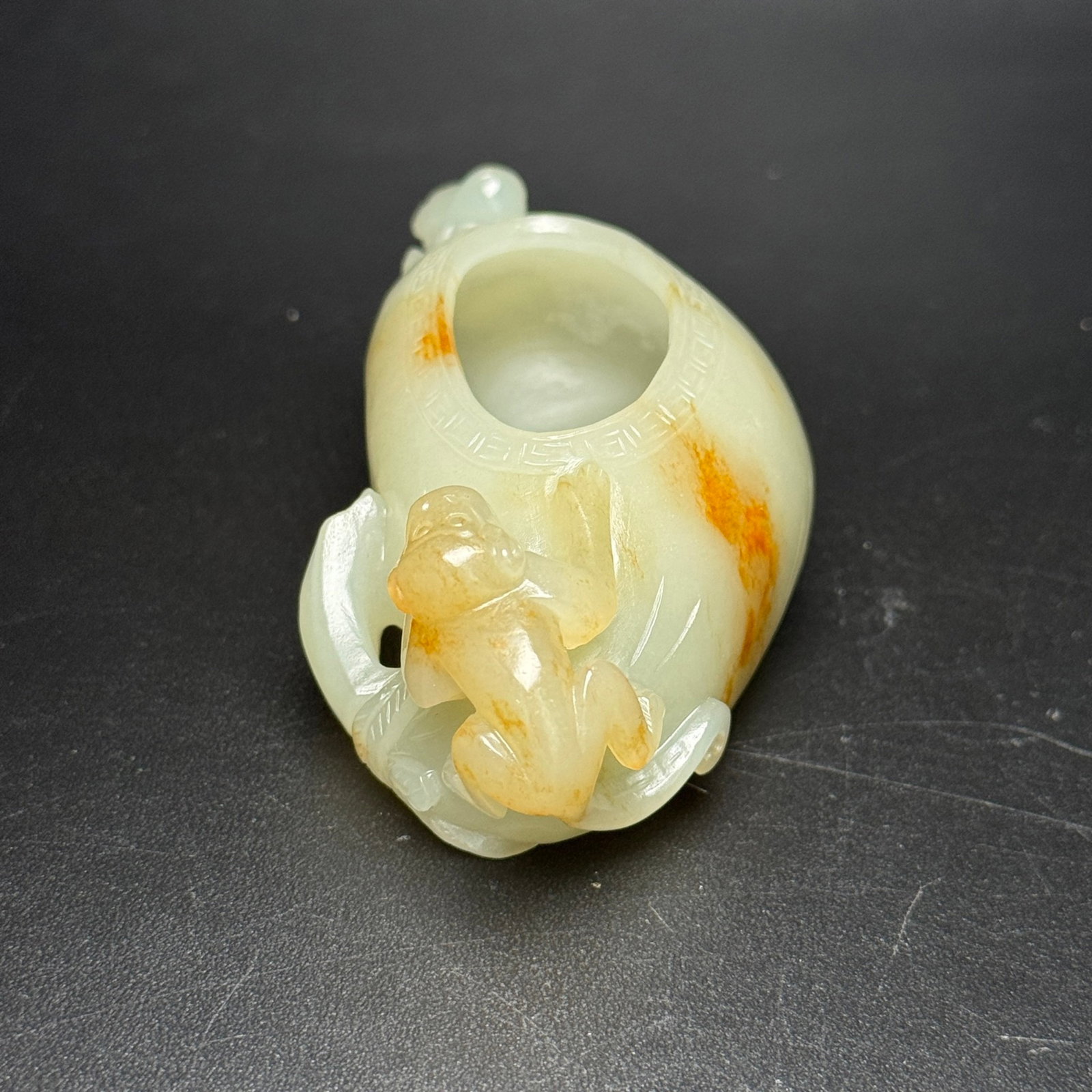 An Exquisite White Jade Monkey Pattern Brush Washer - 4