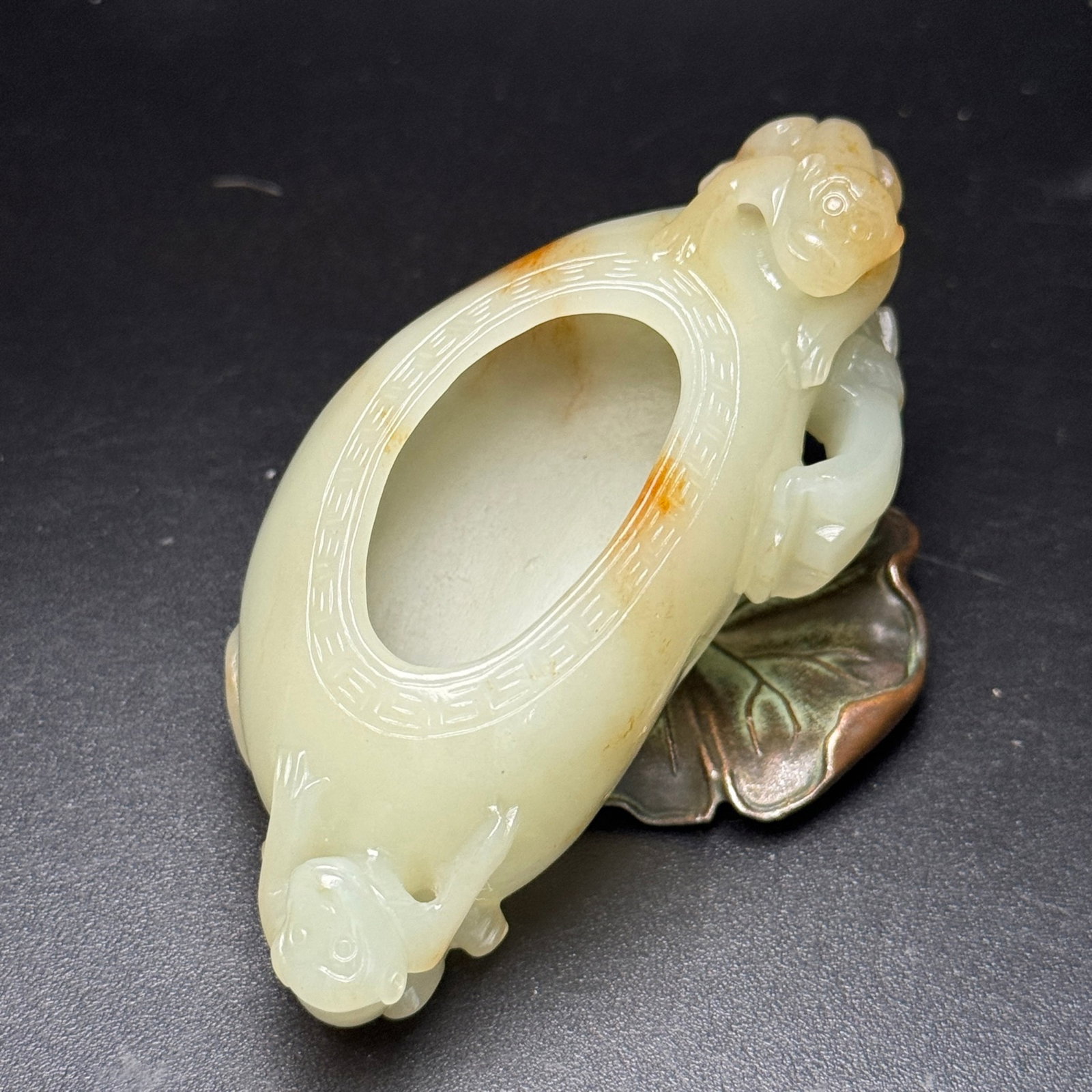 An Exquisite White Jade Monkey Pattern Brush Washer - 7