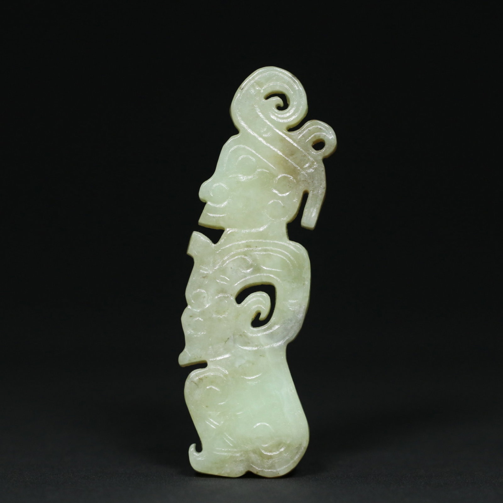 An Exquisite White Jade Dragon Pattern Figure Pendant: An Exquisite White Jade Dragon Pattern Figure Pendant,W.Zhou,China,Size:3.3inx1.1inx0.2in,Weight:31.3g