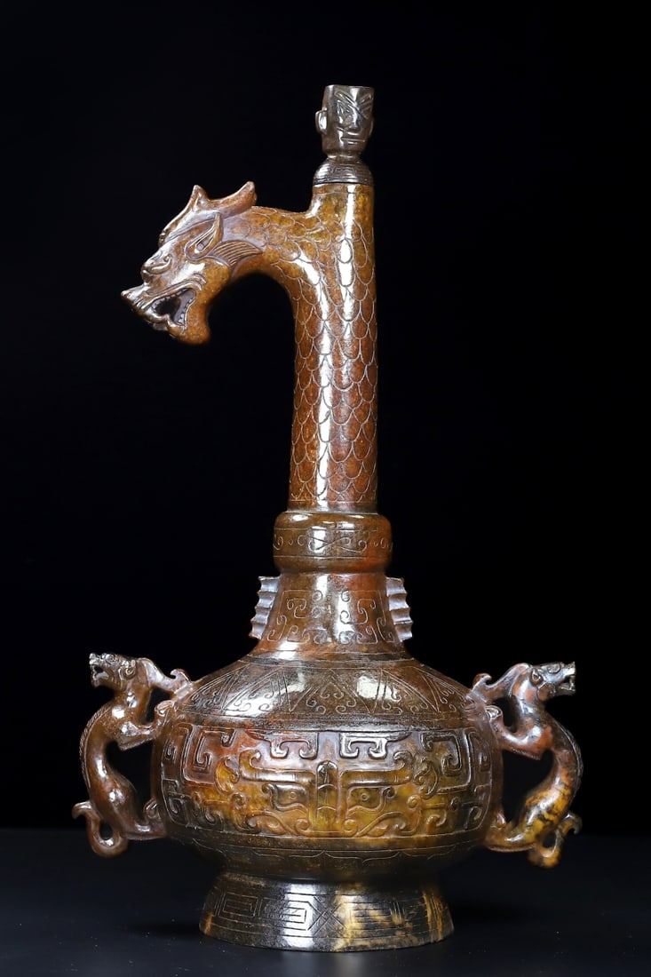 An Exquisite White Jade Beast-Face Pattern with Cover Dragon-Ears Censer: An Exquisite White Jade Beast-Face Pattern with Cover Dragon-Ears Censer,Han