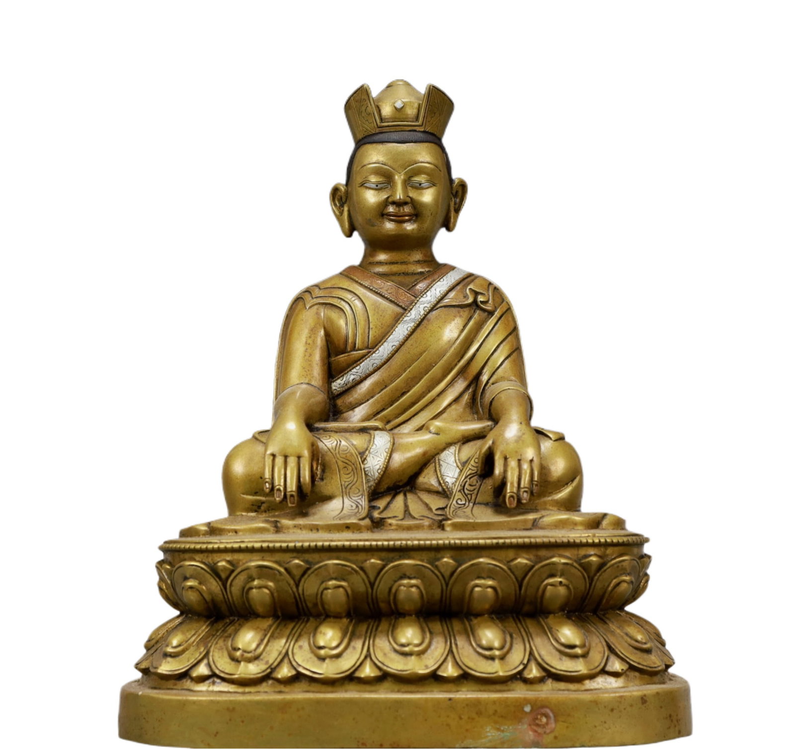 A Solemn Bronze Statue of Guru: A Solemn Bronze Statue of Guru,Ming Dynasty, China,Size:7.9inx6.3inx10.6in,Weight:2900g,铜上师像,中国明代