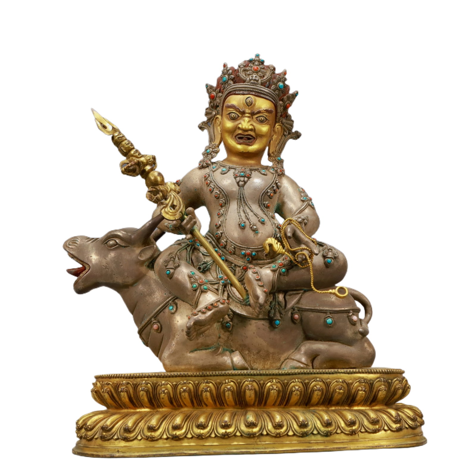 A Solemn Gilt Bronze Statue of Mammon,Inlaid Turquoise: A Solemn Gilt Bronze Statue of Mammon,Inlaid Turquoise,Ming Dynasty,