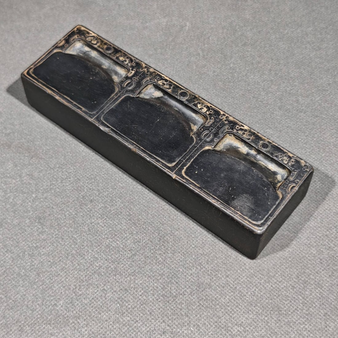 An Exquisite Dragon Pattern with poem Inkstone: An Exquisite Dragon Pattern with poem Inkstone,Qing Dynasty,China,With
