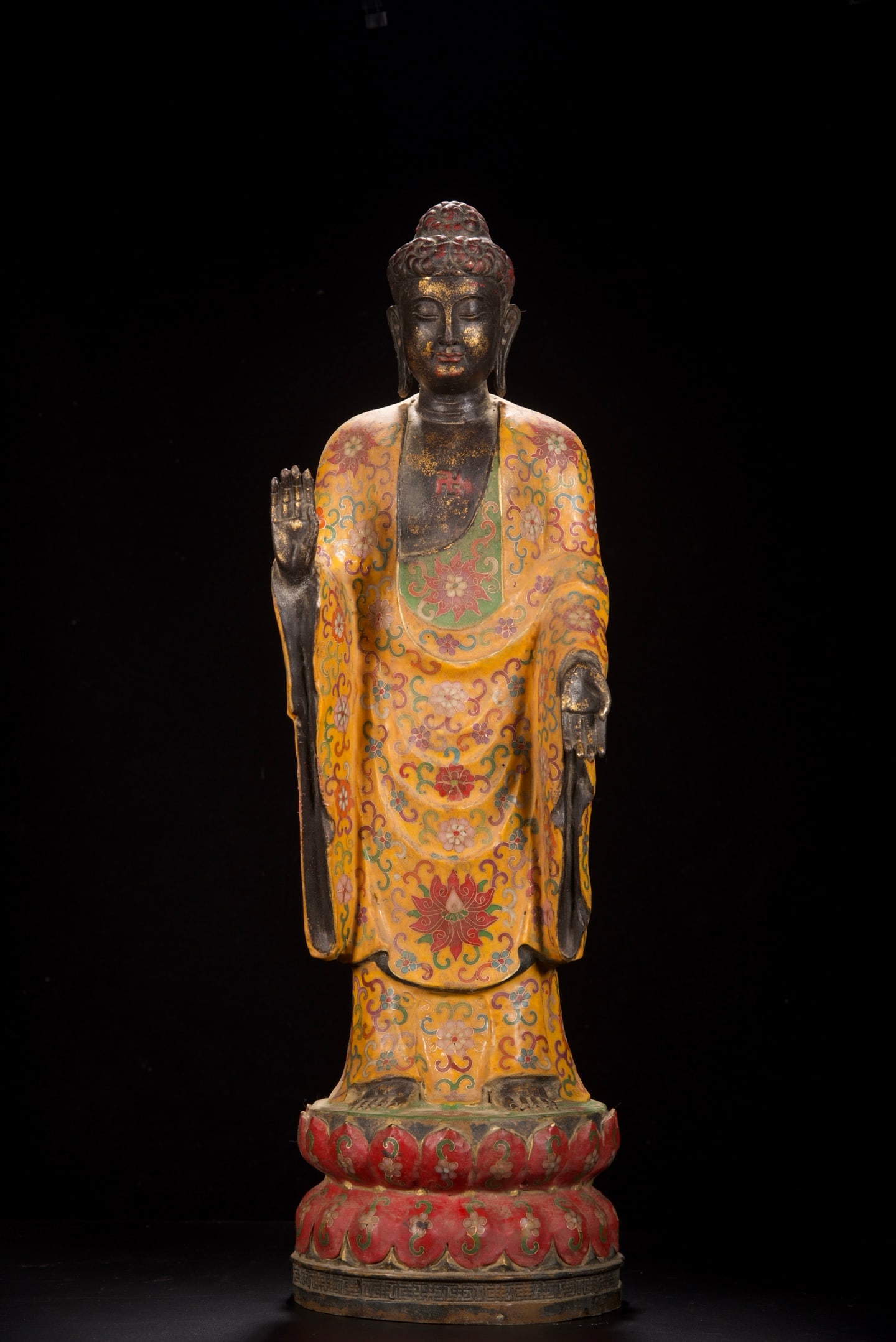 An Exquisite Cloisonne Lotus Pattern Buddha Statue: An Exquisite Cloisonne Lotus Pattern Buddha Statue,Qing Dynasty,China,Size:24inx7.1inx7.1in,Weight:7610g,景泰蓝缠枝莲纹佛像,中国଀