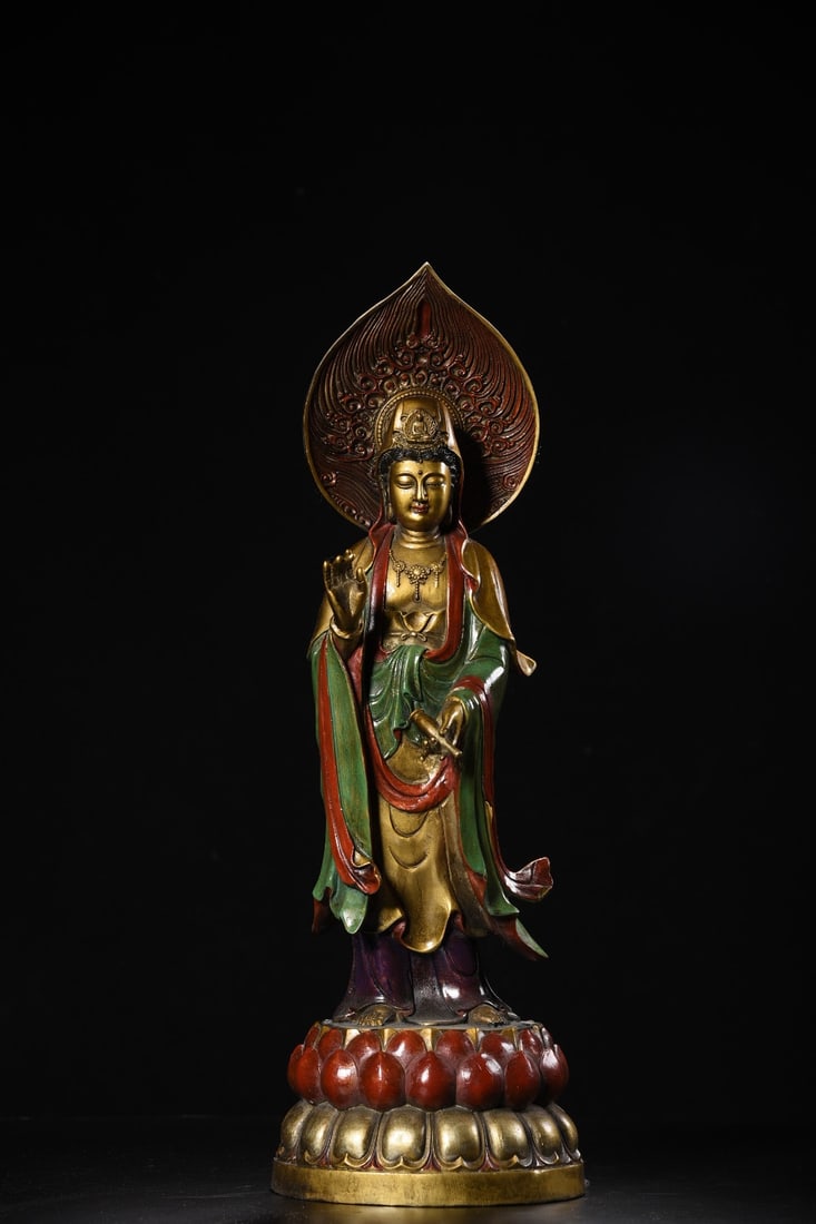 An Exquisite Copper Painted Color Statue of Avalokitesvara
