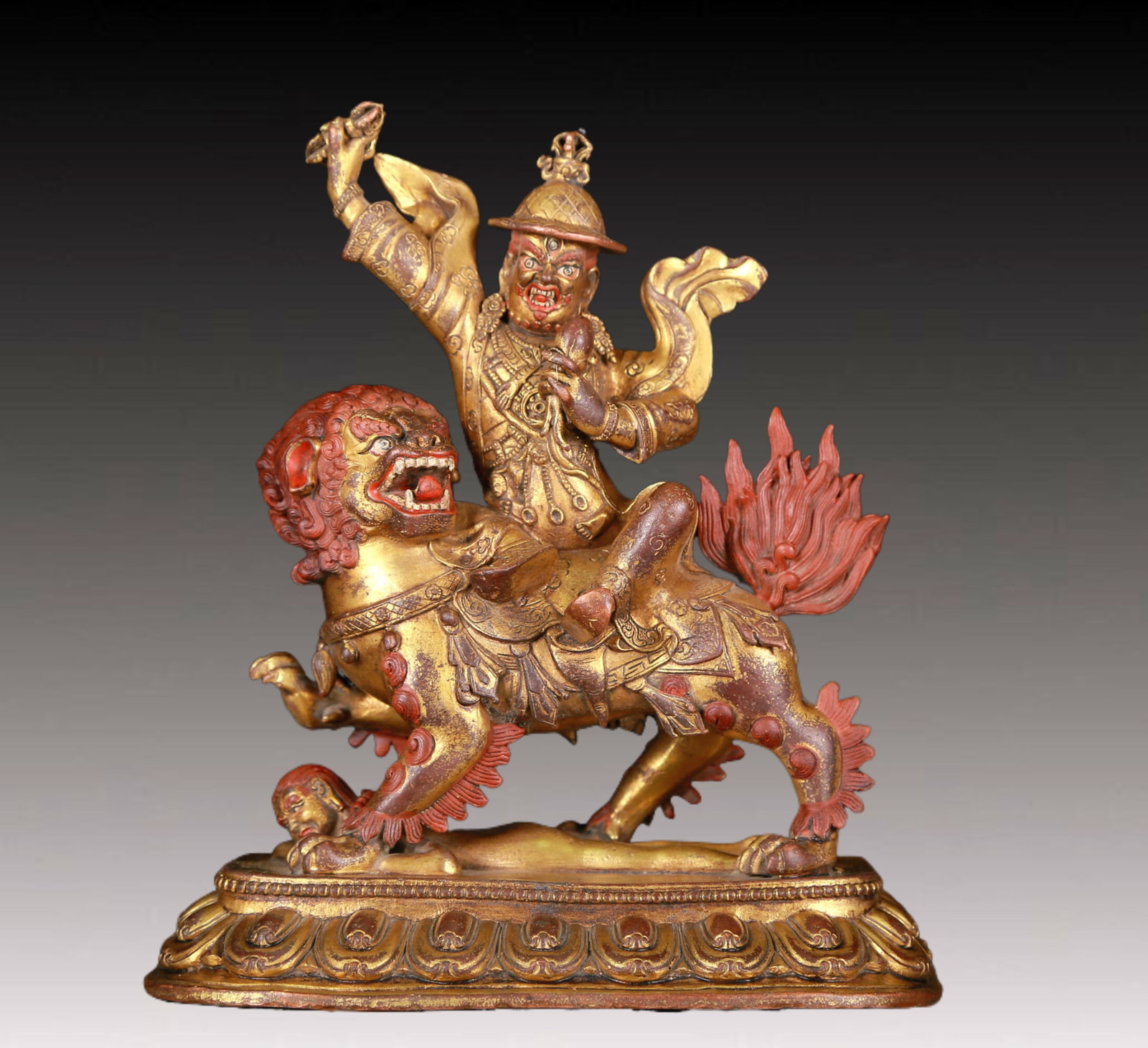 A Rare Gilt Bronze Statue of Mammon Rides the Lion