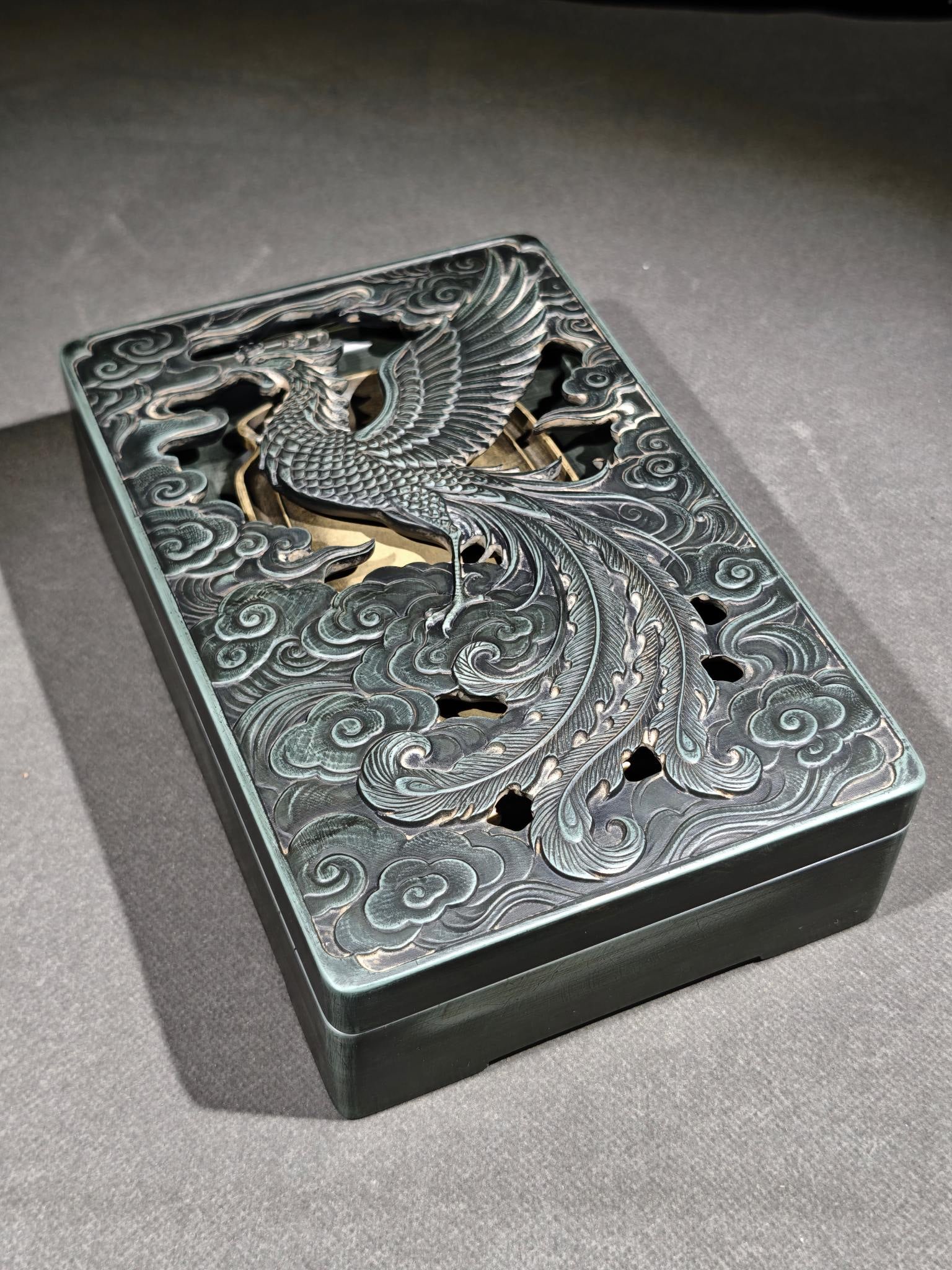 An Exquisite Auspicious Cloud Phoenix Pattern Inkstone,with poem - 2
