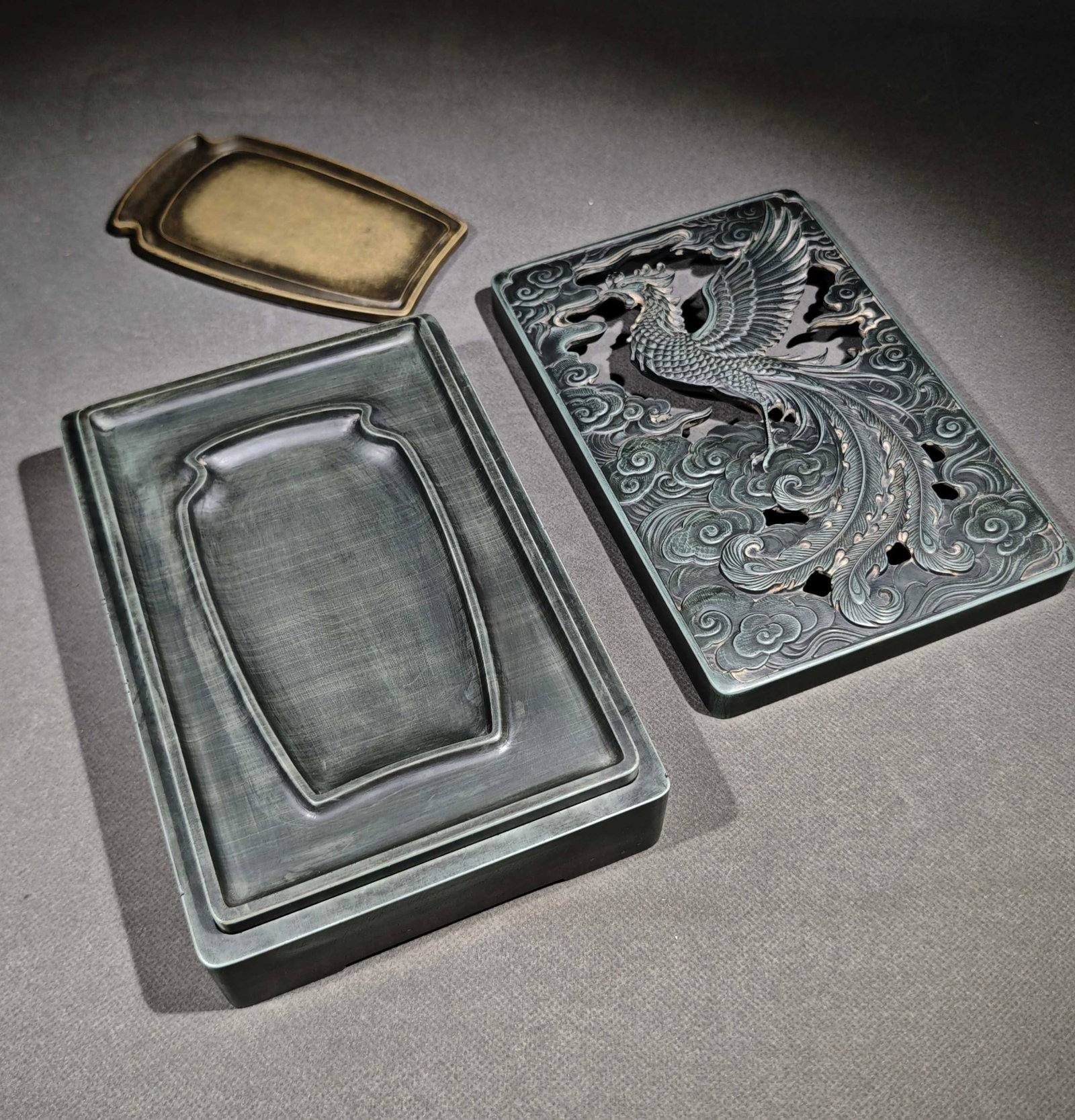 An Exquisite Auspicious Cloud Phoenix Pattern Inkstone,with poem - 4