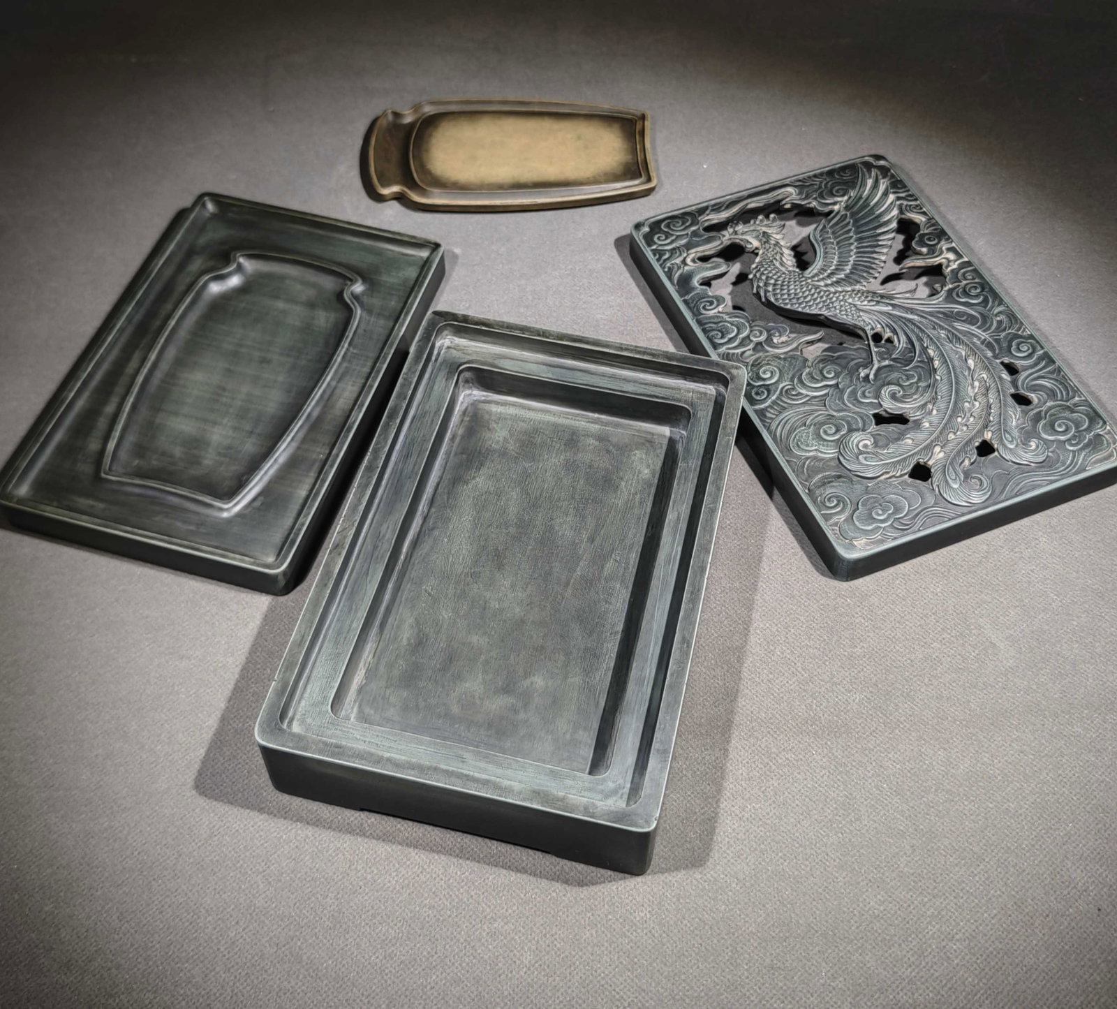 An Exquisite Auspicious Cloud Phoenix Pattern Inkstone,with poem - 5