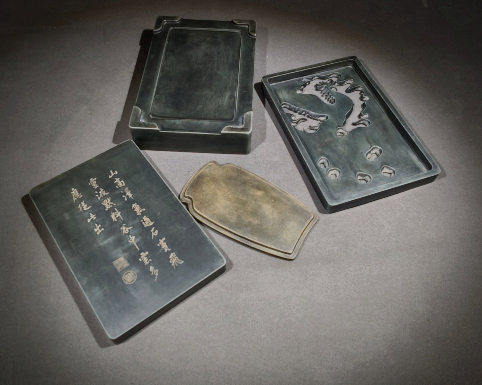 An Exquisite Auspicious Cloud Phoenix Pattern Inkstone,with poem - 6
