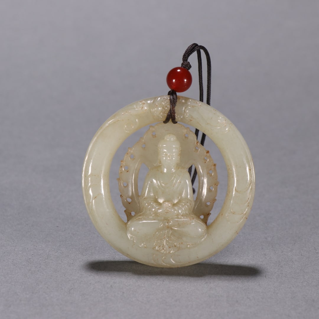 An Exquisite White Jade Dragon Pattern Statue of Avalokitesvara Pendant