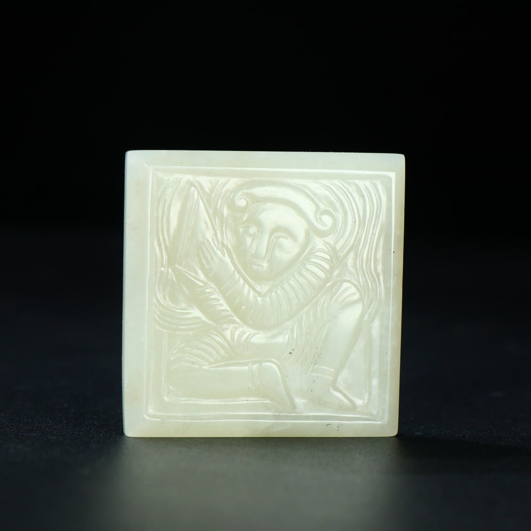 An Exquisite White Jade Figure Pattern Ornament: An Exquisite White Jade Figure Pattern Ornament,Qing Dynasty,China,Size:1.7inx1.7inx0.2in,Weight:29g,白玉人物纹摆件,中国清代