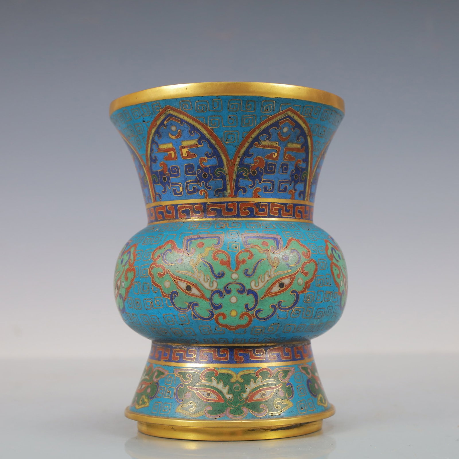 An Exquisite Cloisonne Beast-Face Pattern Vase: An Exquisite Cloisonne Beast-Face Pattern Vase,Qing Dynasty,China,with Qianlong Four-character Mark,Size:5.9inx4.3in,Weight:850g,景泰蓝兽面纹瓶,中ࢲ