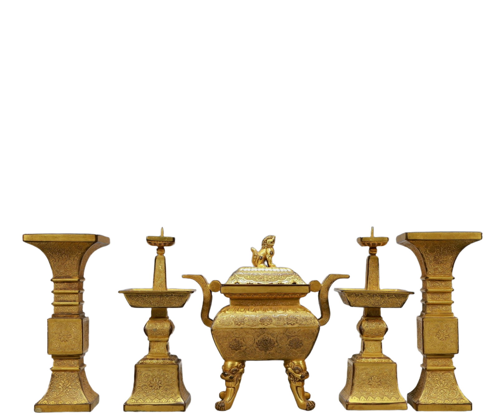 A Set of Rare Gilt Bronze Lotus Pattern Ornaments