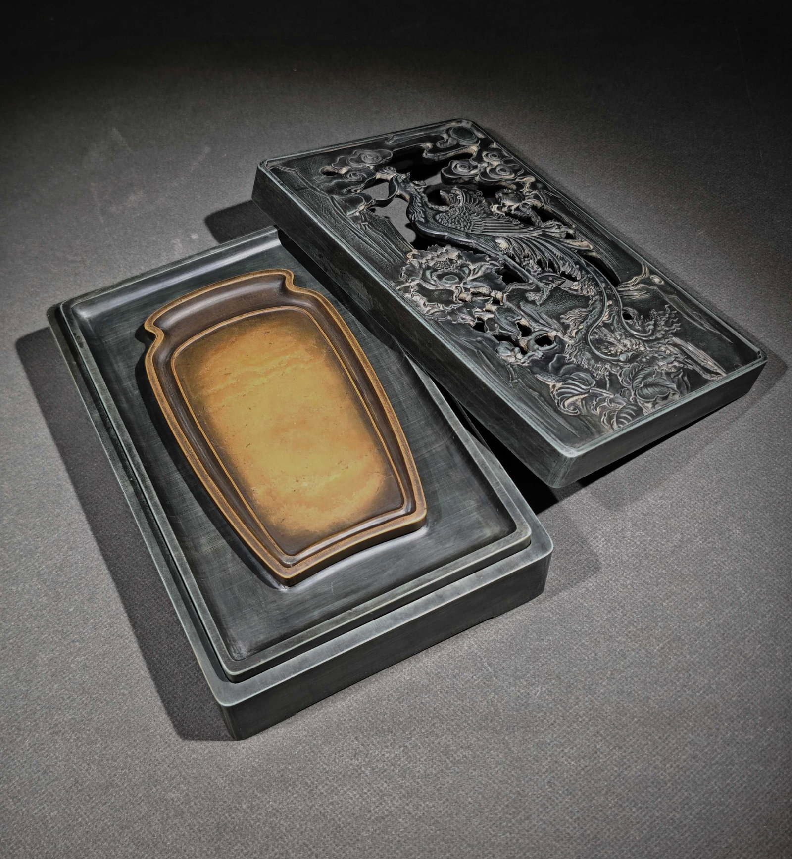 An Exquisite Flower and Bird Pattern Inkstone,with Qianlong Imperial Poem Inscription: An Exquisite Flower and Bird Pattern Inkstone,with Qianlong Imperial Poem Inscription,Qing Dynasty,China,With