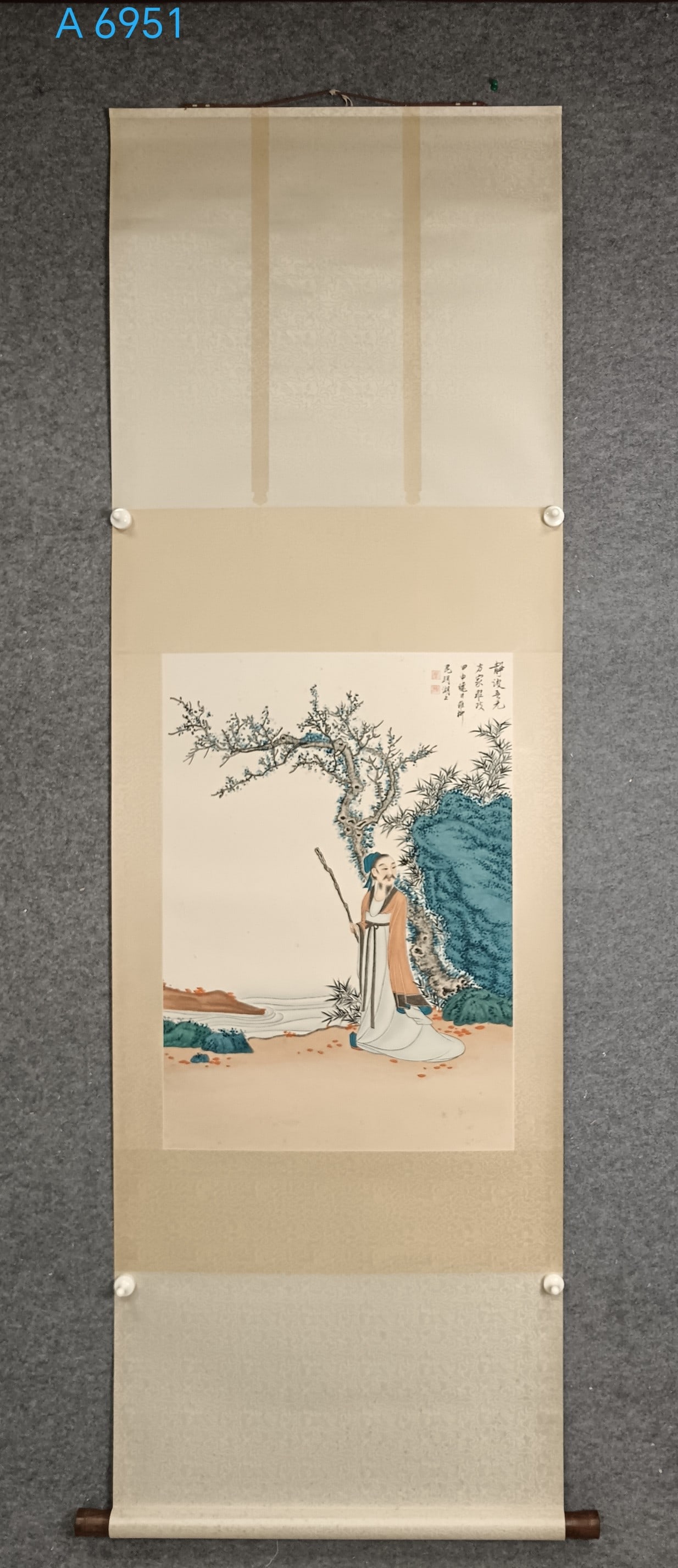 A Chinese Vertical Scroll Ink Painting of Landscape and Figure on Paper: A Chinese Vertical Scroll Ink Painting of Landscape and Figure on Paper,Xie zhiliu,Size:(Without
