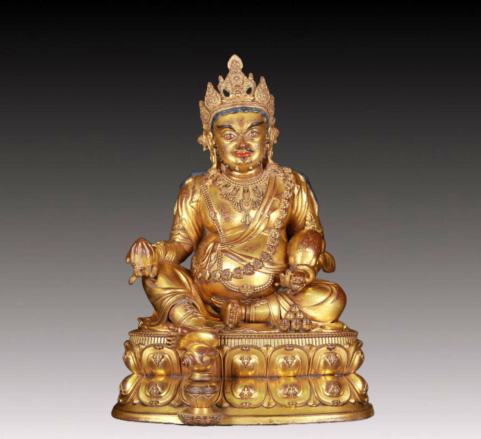 A Rare Gilt Bronze Statue of Mammon: A Rare Gilt Bronze Statue of Mammon,Qing Dynasty,China,Mark of Qianlong,Size:6.3inx5.5inx9.1in,Weight:2805g