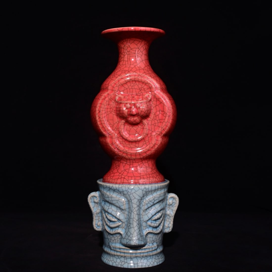 An Exquisite Guan yao Beast-Face Pattern Vase,: An Exquisite Guan yao Beast-Face Pattern Vase,Song Dynasty, China,With Mark,Size:13.8inx5.5in官窑兽面纹瓶