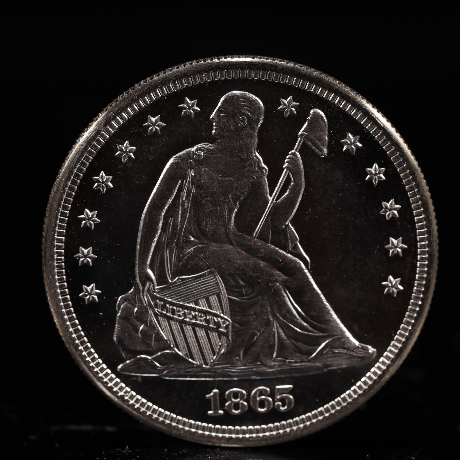 USA One Dollar 1865 Coin: American coin. IN GOD WE TRUST / LIBERTY / 1865 / UNITED STATES OF AMERICA / ONE DOL. Weight:26.9g.
