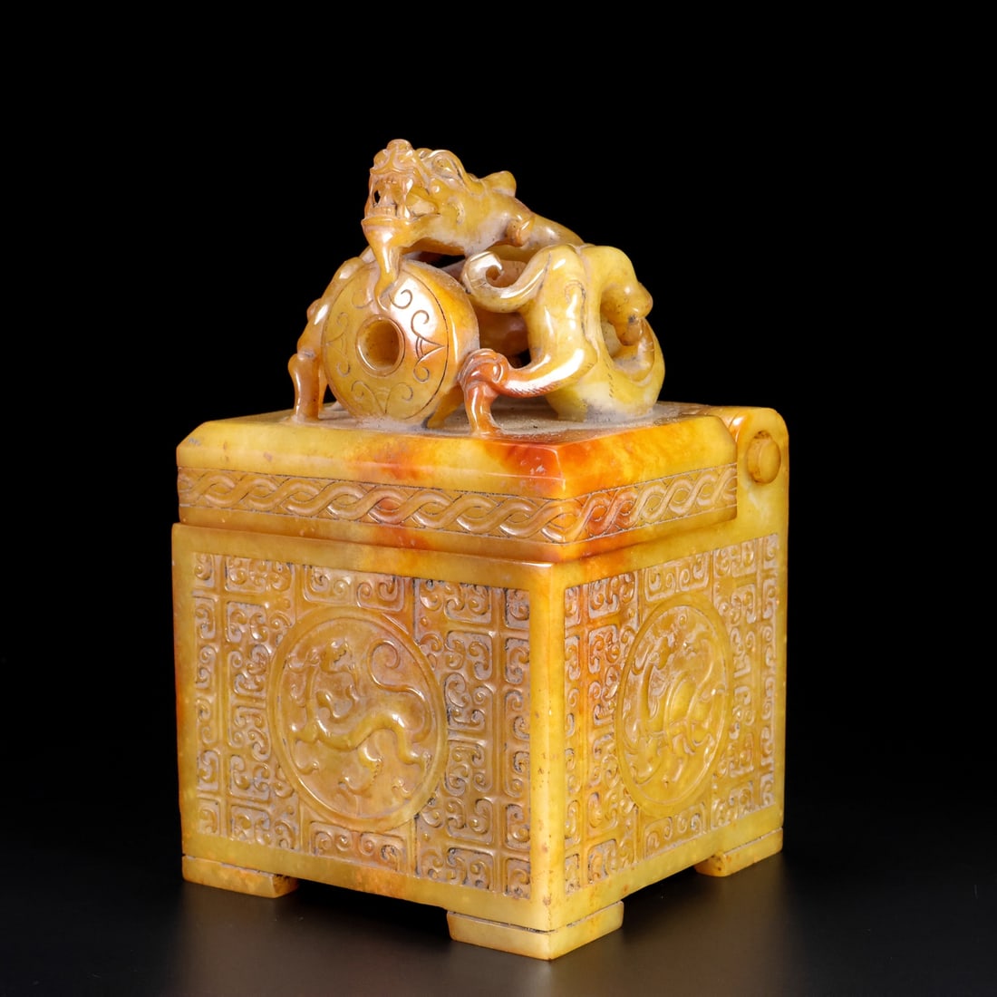 An Exquisite White Jade Auspicious Animal Seal,with poem: An Exquisite White Jade Auspicious Animal Seal,with poem,Han