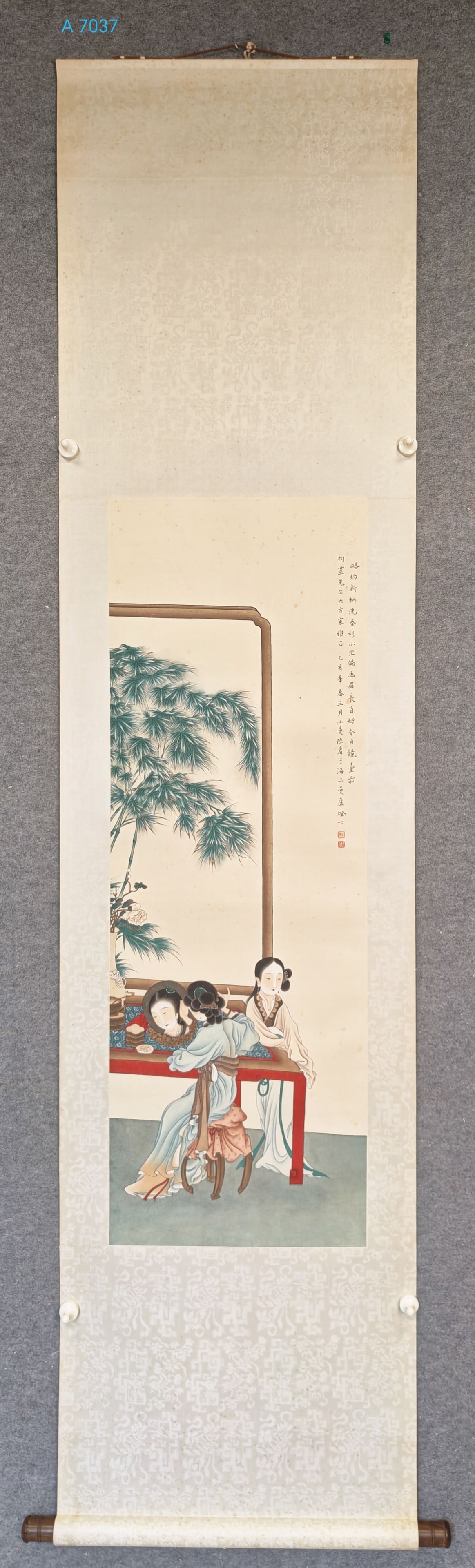 A Chinese Vertical Scroll Ink Painting of Character and Story on Paper: A Chinese Vertical Scroll Ink Painting of Character and Story on Paper,Lu xiaoman,Size:(Without