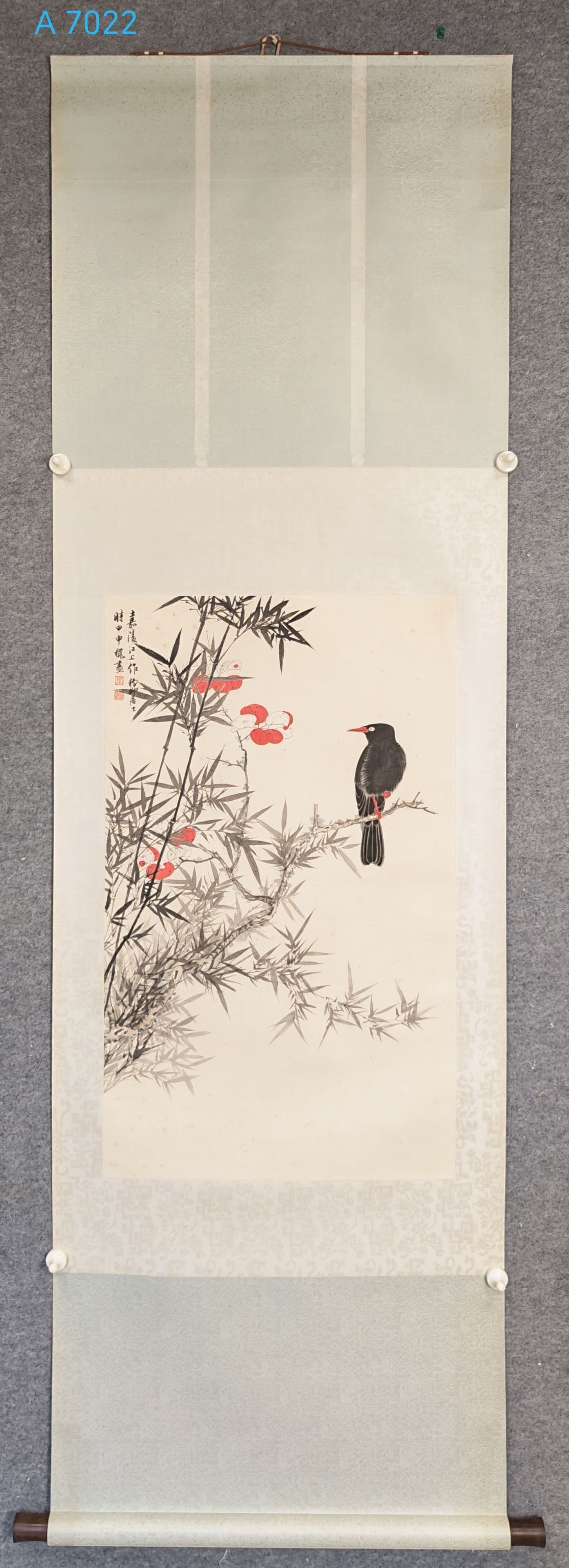 A Chinese Vertical Scroll Ink Painting of Flower and Bird on Paper: A Chinese Vertical Scroll Ink Painting of Flower and Bird on Paper,Xie zhiliu,Size:(Without