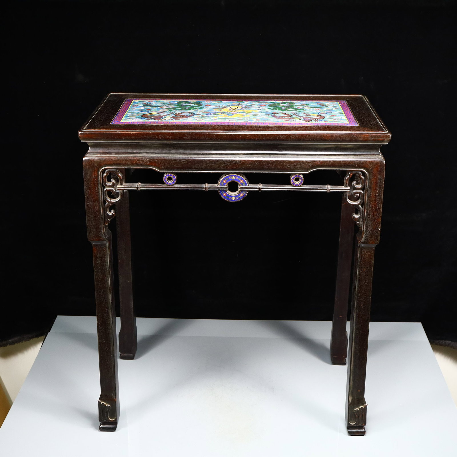An Exquisite Zitanwood Inlaid Cloisonne Auspicious Cloud Dragon Pattern Long Table (1 of 11)