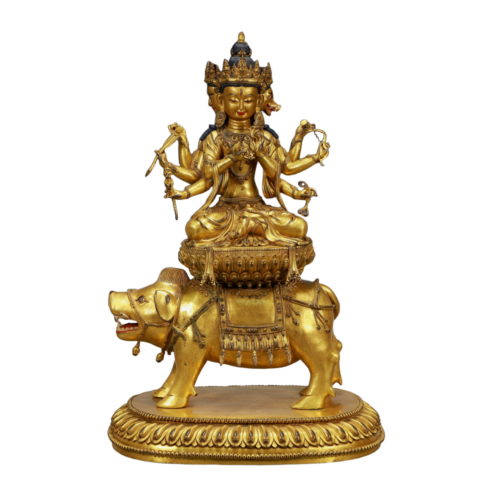 A Solemn Gilt Bronze Statue of Gautama??s Mother: A Solemn Gilt Bronze Statue of Gautama’s Mother,Ming Dynasty, China,Size:15.4inx11inx24.4in,Weight:20750g,铜鎏金佛母像,中国明代