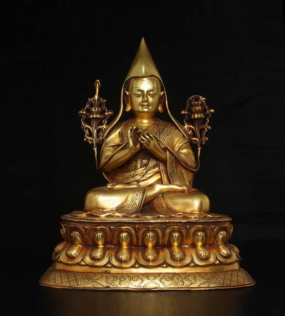 An Exquisite Gilt Bronze Statue of Tsongkhapa: An Exquisite Gilt Bronze Statue of Tsongkhapa,Ming Dynasty,China,with Yongle Six-character
