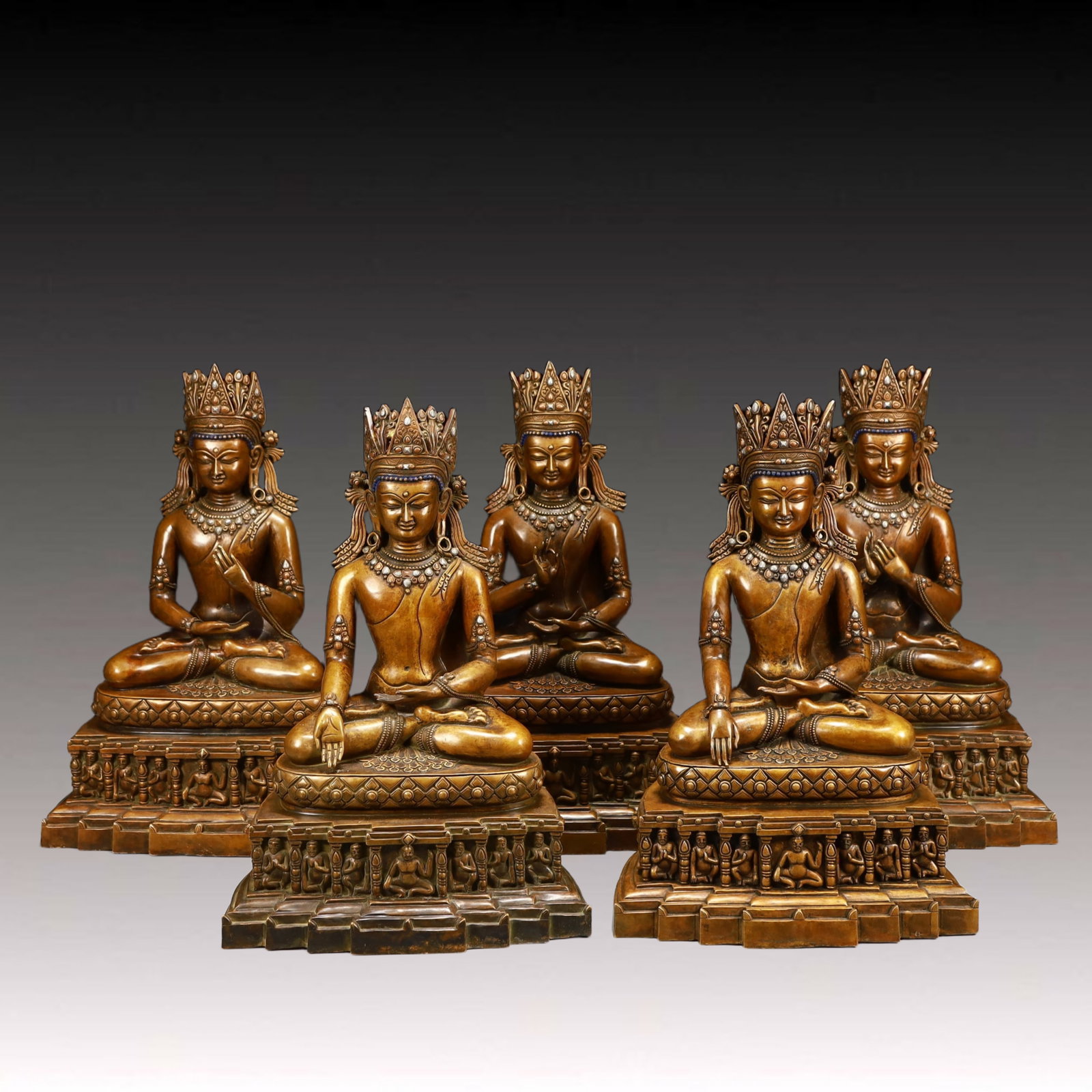 A Set of Solemn Bronze Statue of Sakyamuni: A Set of Solemn Bronze Statue of Sakyamuni,Ming Dynasty,China,Size:10.2inx7.5inx15in,Total