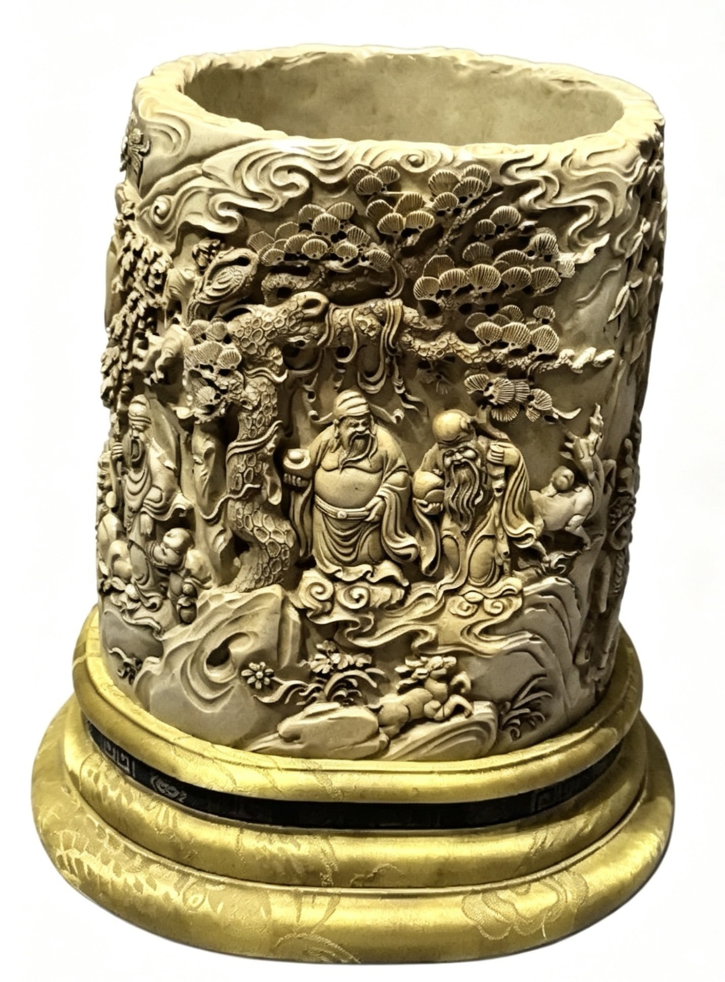 An Exquisite Shoushan Stone Landscape and Figure Pattern Brush Pot: An Exquisite Shoushan Stone Landscape and Figure Pattern Brush Pot,Qing Dynasty,China,With