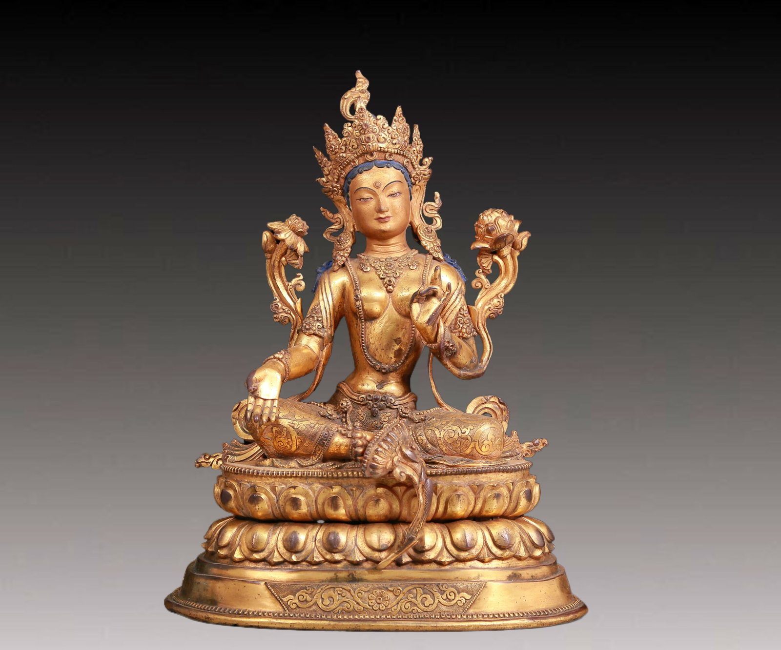 A solemn gilt bronze statue of green Tara (1 of 12)