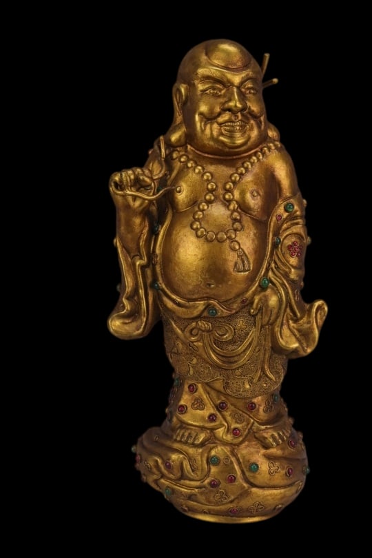 An Exquisite Gilt Bronze Buddha Statue,Inlaid Gems: An Exquisite Gilt Bronze Buddha Statue,Inlaid Gems,Ming Dynasty,China,with Xuande Four-character