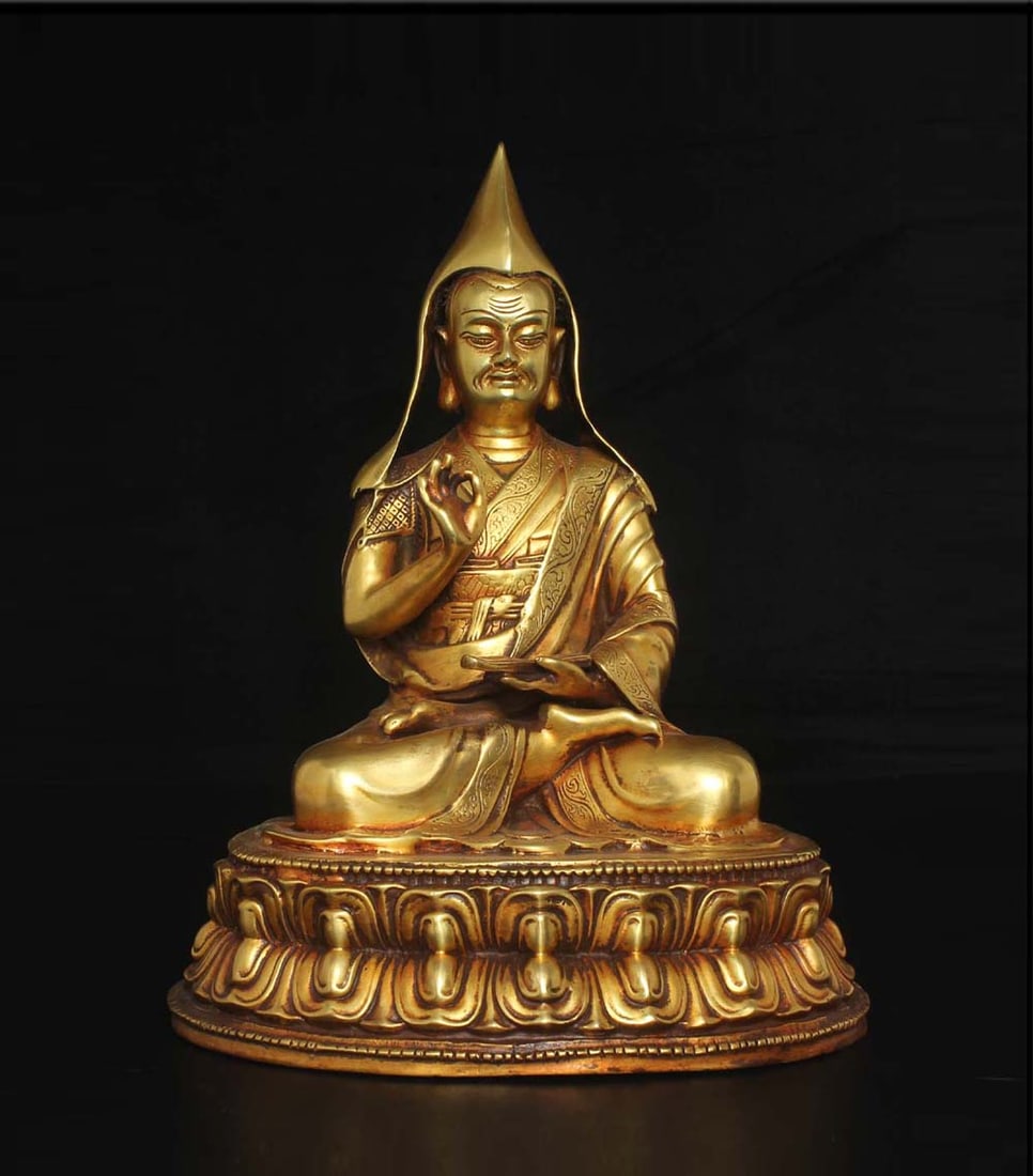An Exquisite Gilt Bronze Statue of Tsongkhapa: An Exquisite Gilt Bronze Statue of Tsongkhapa,Ming Dynasty,China,with Yongle Six-character