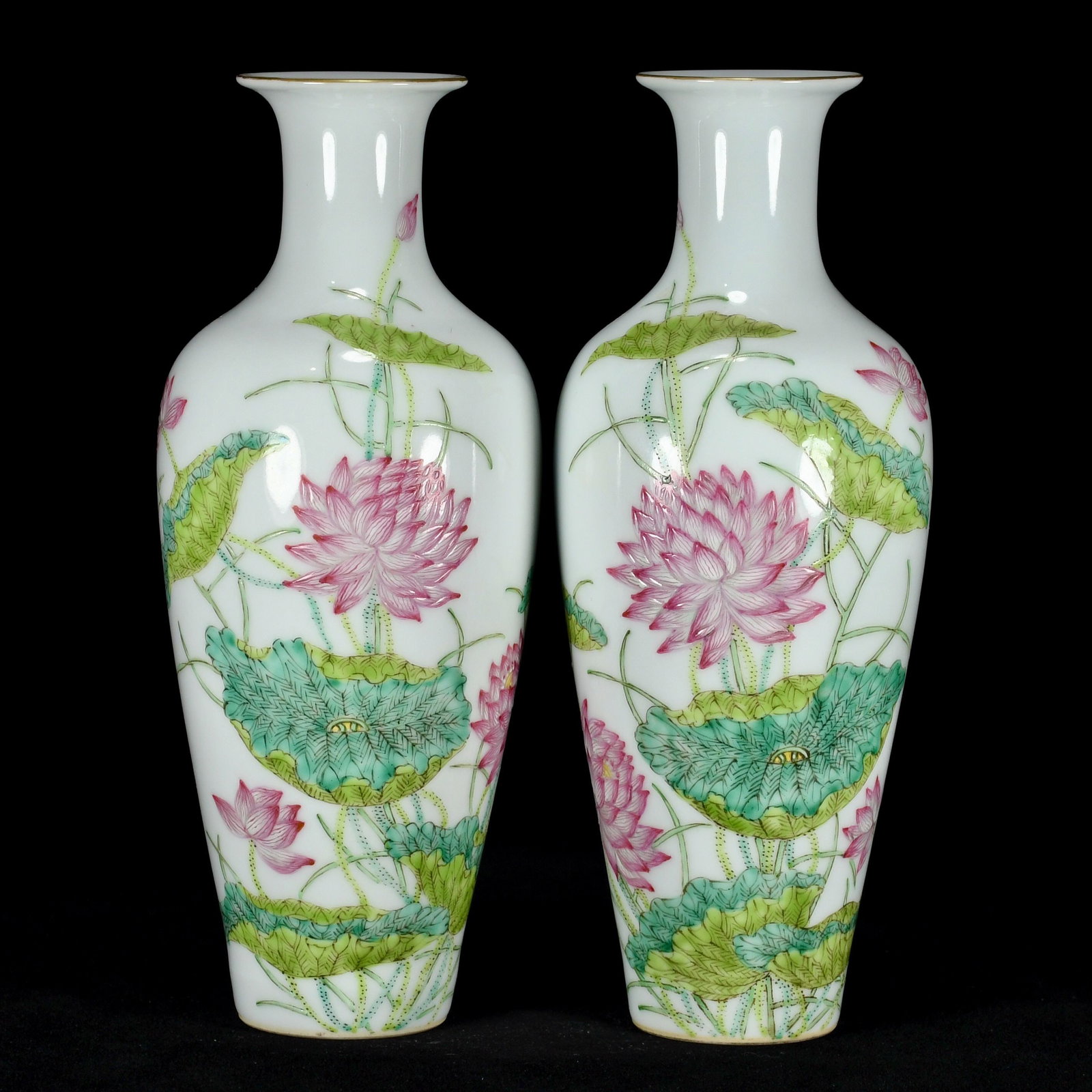 A Pair of Famille-Rose Gilded Lotus Pattern Vase,with poems: A Pair of Exquisite Famille-Rose Gilded Lotus Pattern Vase,with poems,Qing Dynasty,China,with Qianlong Six-character