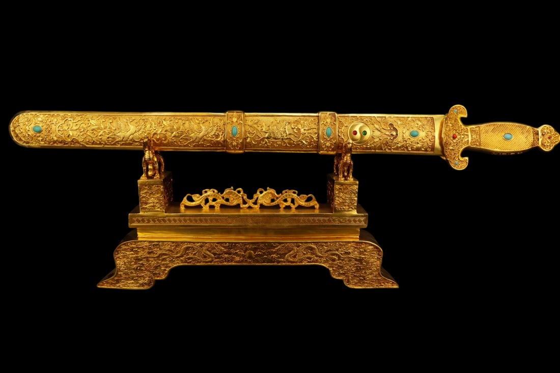 An Exquisite Gilt Bronze Sword Ornament,Inlaid Gems (1 of 9)